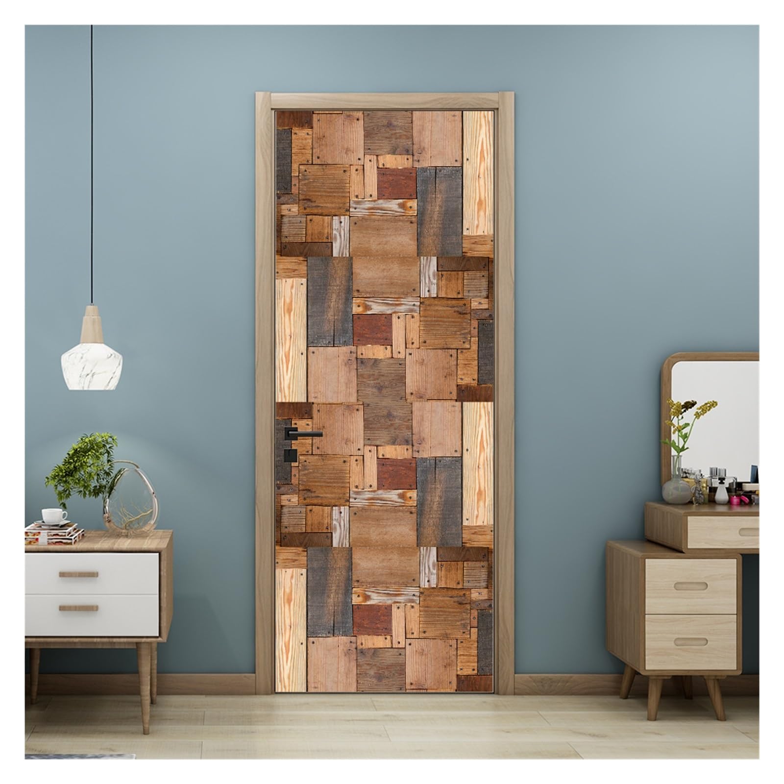 Door Stickers Retro Wooden Door Stickers Imitation Wood Doors Sticker 3D Self-Adhesive Vinyl PVC Wallpaper Art Mural Bedroom Living Room Decor (Color : 14, Size : 40x120cm)