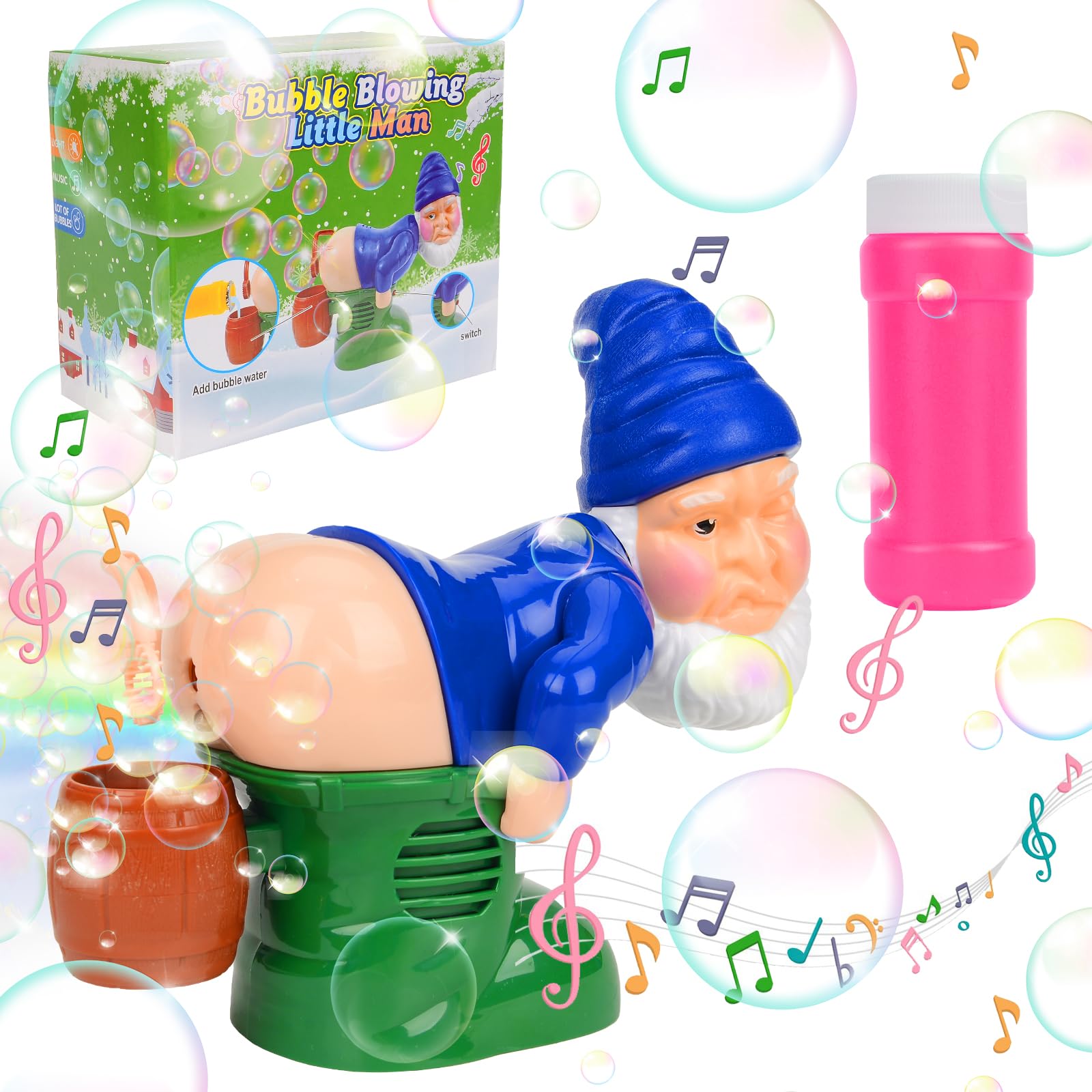 Santa Fart Bubble Machine, Electric Light-Up Bubble Maker with Music