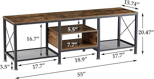 Miniatura 2 de VECELO Soporte de TV industrial para gabinete de televisión de 65 pulgadas, consola de 3 niveles con estantes de almacenamiento abiertos, marco de