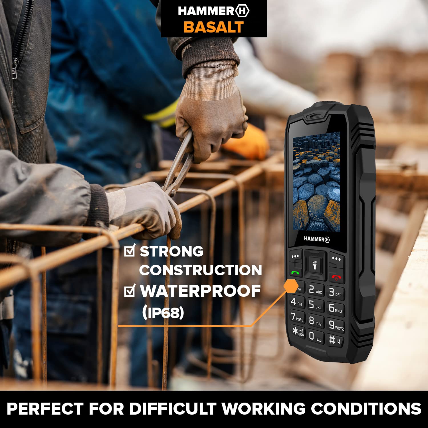 HAMMER H Basalt, robuuste Mega accu, 1800 mAh, 6,1 cm (2,4 inch