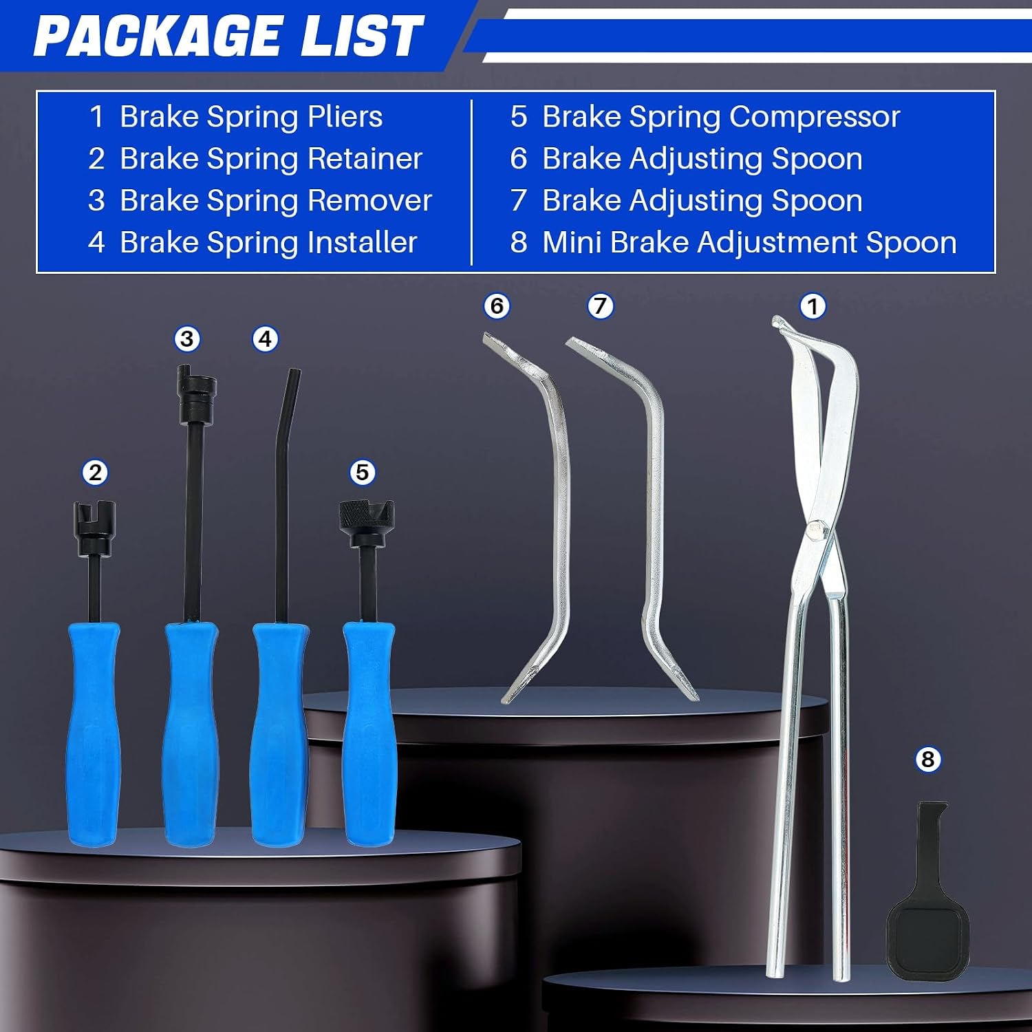 DASBET 8PCS Drum Brake Tool Kit Brake Spoon Set w/Drum Brake Spring Pliers