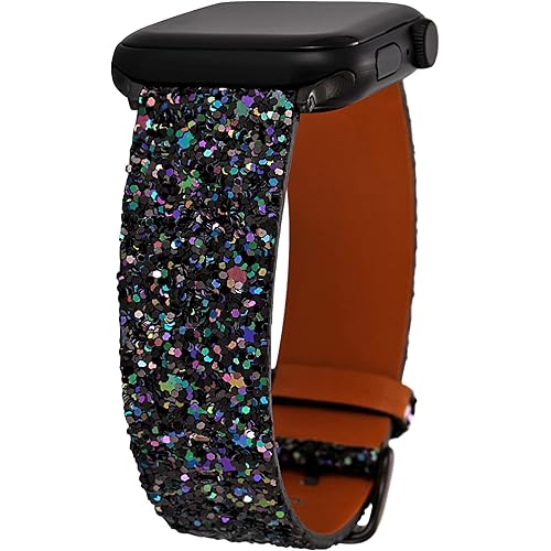 Greaciary Glitter Bling Band Compatible for Apple Watch 38mm 40mm Leather Luxury Shiny Sparkle Women Strap Wristbands Replacement for iWatch Series 5/4/3/2/1