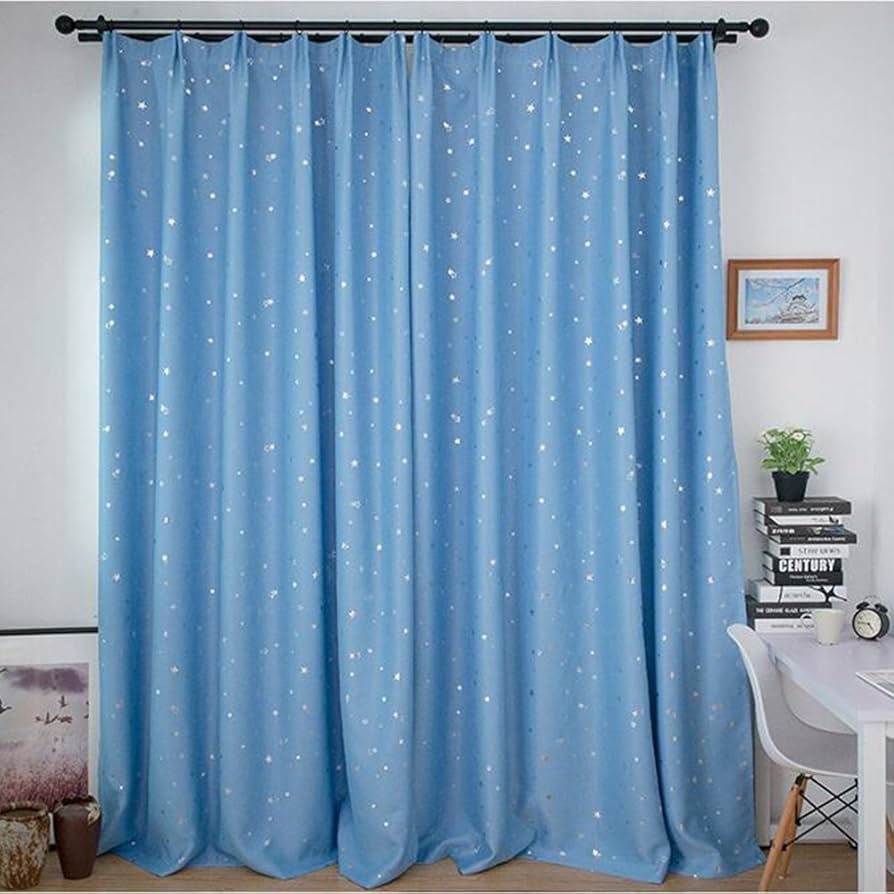 Amazon｜Pureaqu 2枚セット 星柄 スカイブルー 遮光 カーテン
