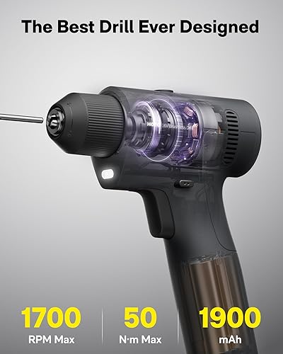 Miniatura 6 de HOTO Kit de herramientas para el hogar de 25 piezas con taladro sin escobillas de 16V, pantalla inteligente, par de 50 N·m, 32 ajustes de par, carga