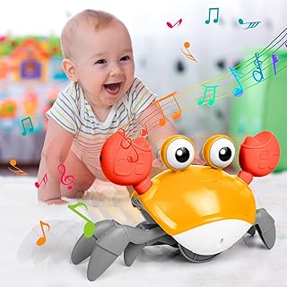 ONG NAMO Crawling Crab Baby Toy Walking Crab Baby Toy with Music & LED Light Up, Crab Toy with Automatically Avoid Obstacles Toddler Toys for 3+ Years Baby Boys Girls