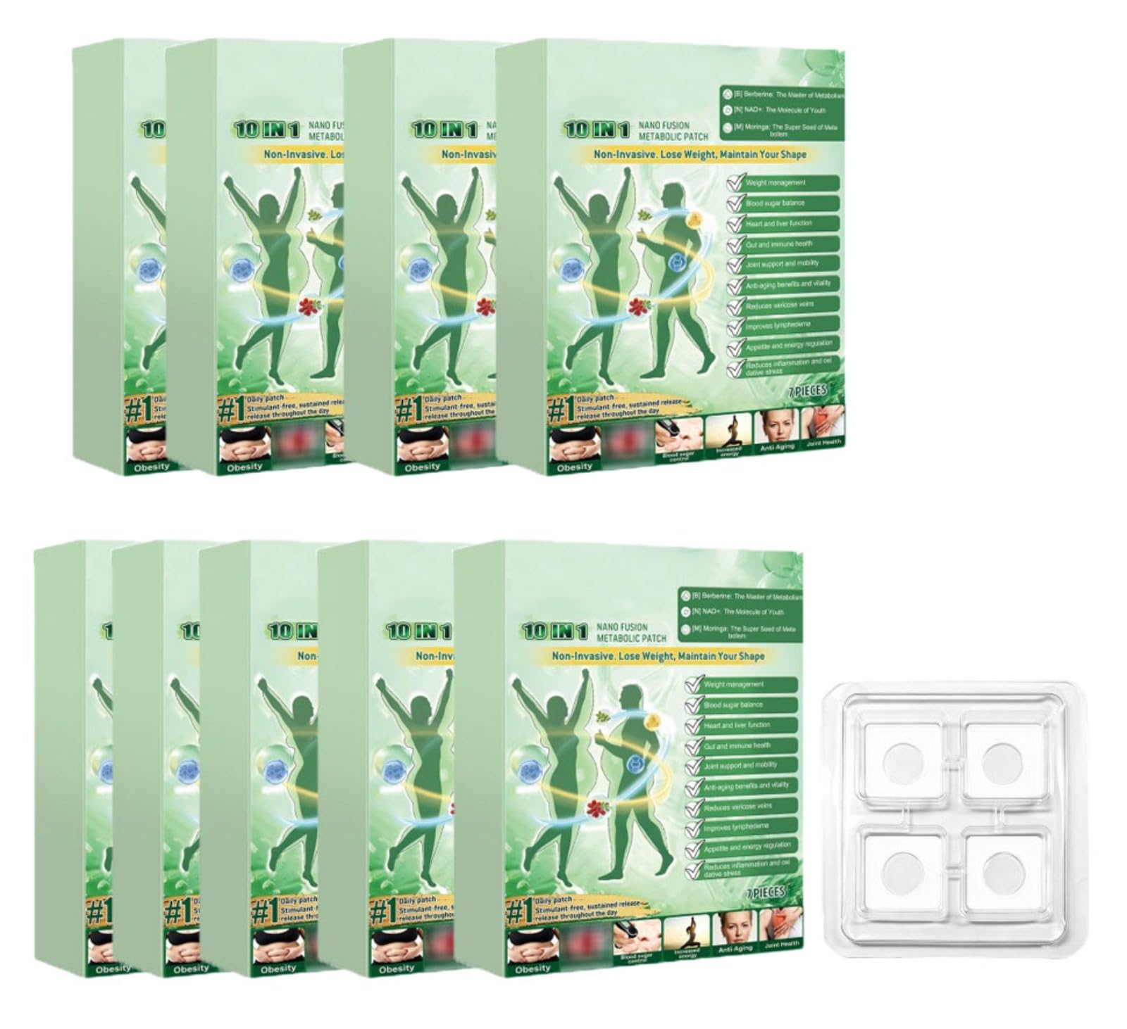 Cerotti Metabolici 10-in-1 con Berberina, NAD e Moringa, 7 Cerotti | Cerotto transdermico 10 in 1 con nanodiffusione, arricchito con berberina, NAD e moringa, regola la glicemia.