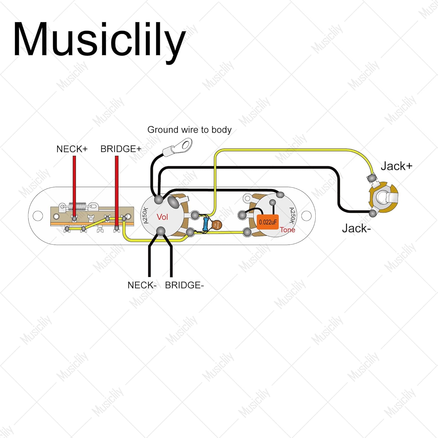 Musiclily Pro Loaded Control Plate Guitar Pre-Wired 3-Way Blade Switch with Wiring Harness 250K Potentiometers for American Style Tele Electric Guitar, Chrome
