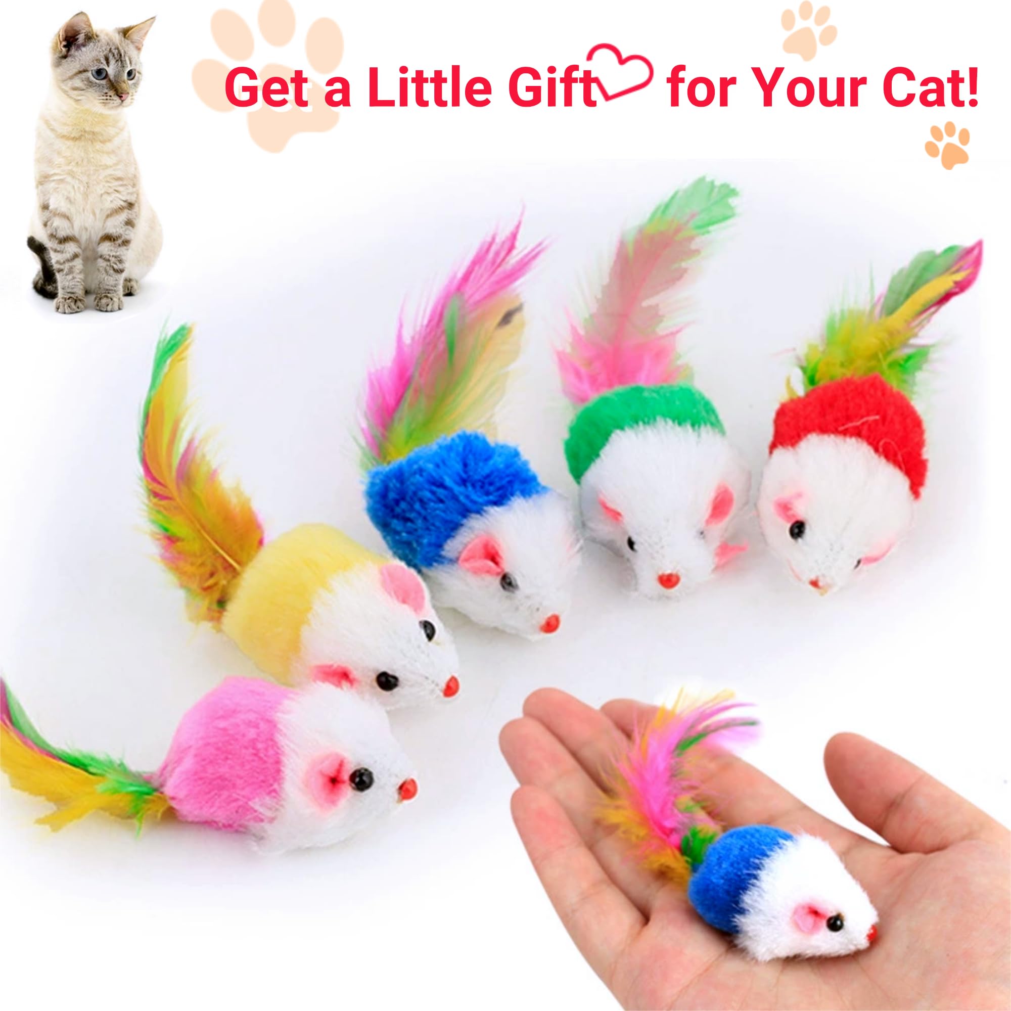 Juguetes de ratones para gatos, 6 piezas de piel sintética para gatos, juguete de ratones peludos surtidos de 5.5 pulgadas, tamaño realista, mini ratones para gatos aburridos de interior