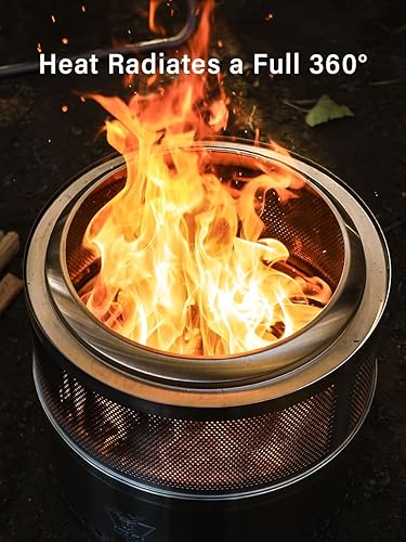 Miniatura 5 de YEFU Hoguera de 17.7 pulgadas de diámetro, fogata plegable sin humo, chimenea portátil de acero inoxidable para exteriores con soporte de cenizas