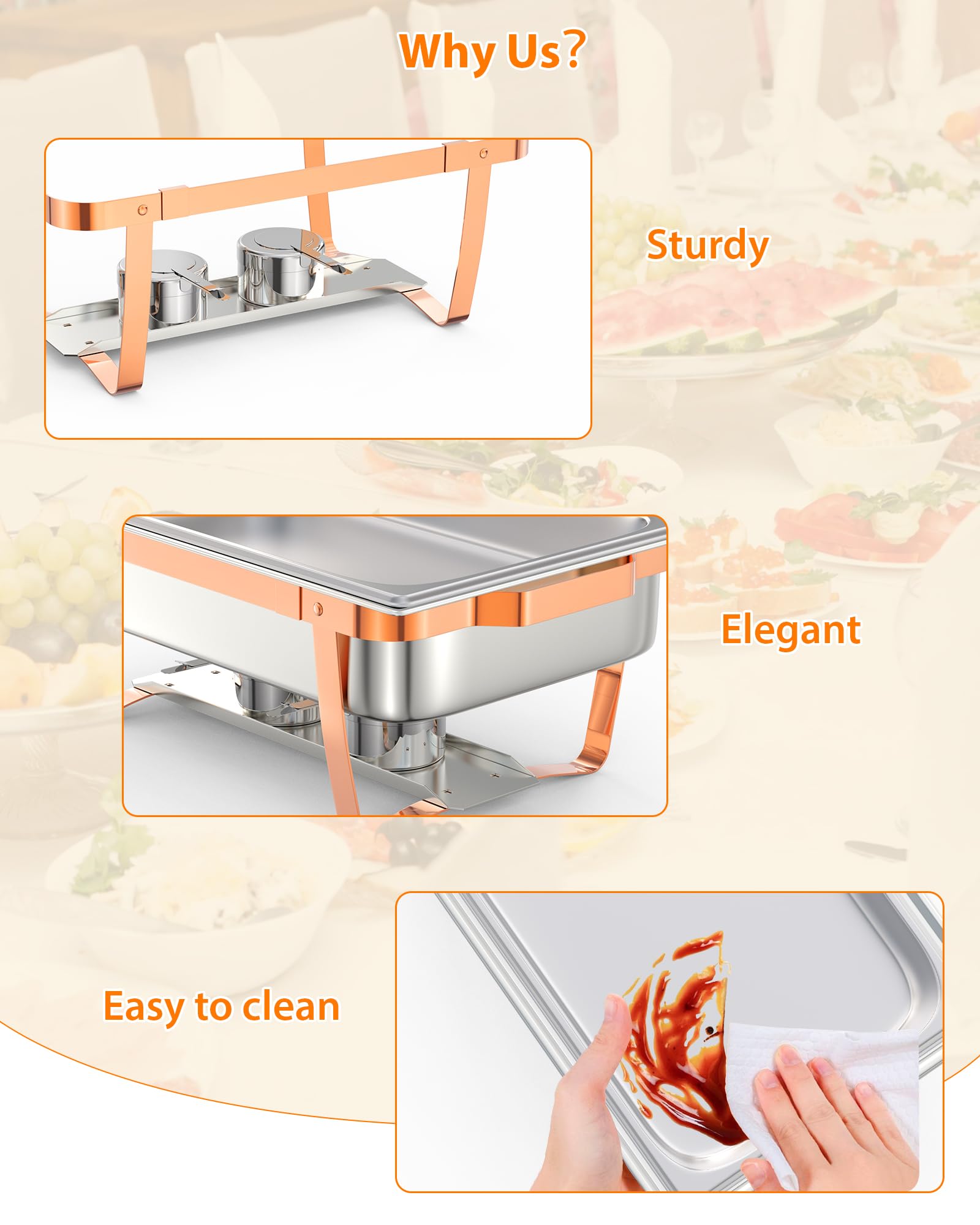 Juego De Buffet Profesional De Plato De Acero Inoxidable - Calentadores De Alimentos Rectangulares Con Marco Plegable y Soporte Para Tapa - Ideal Para Banquetes, Fiestas, Bodas y Cocinas Comerciales