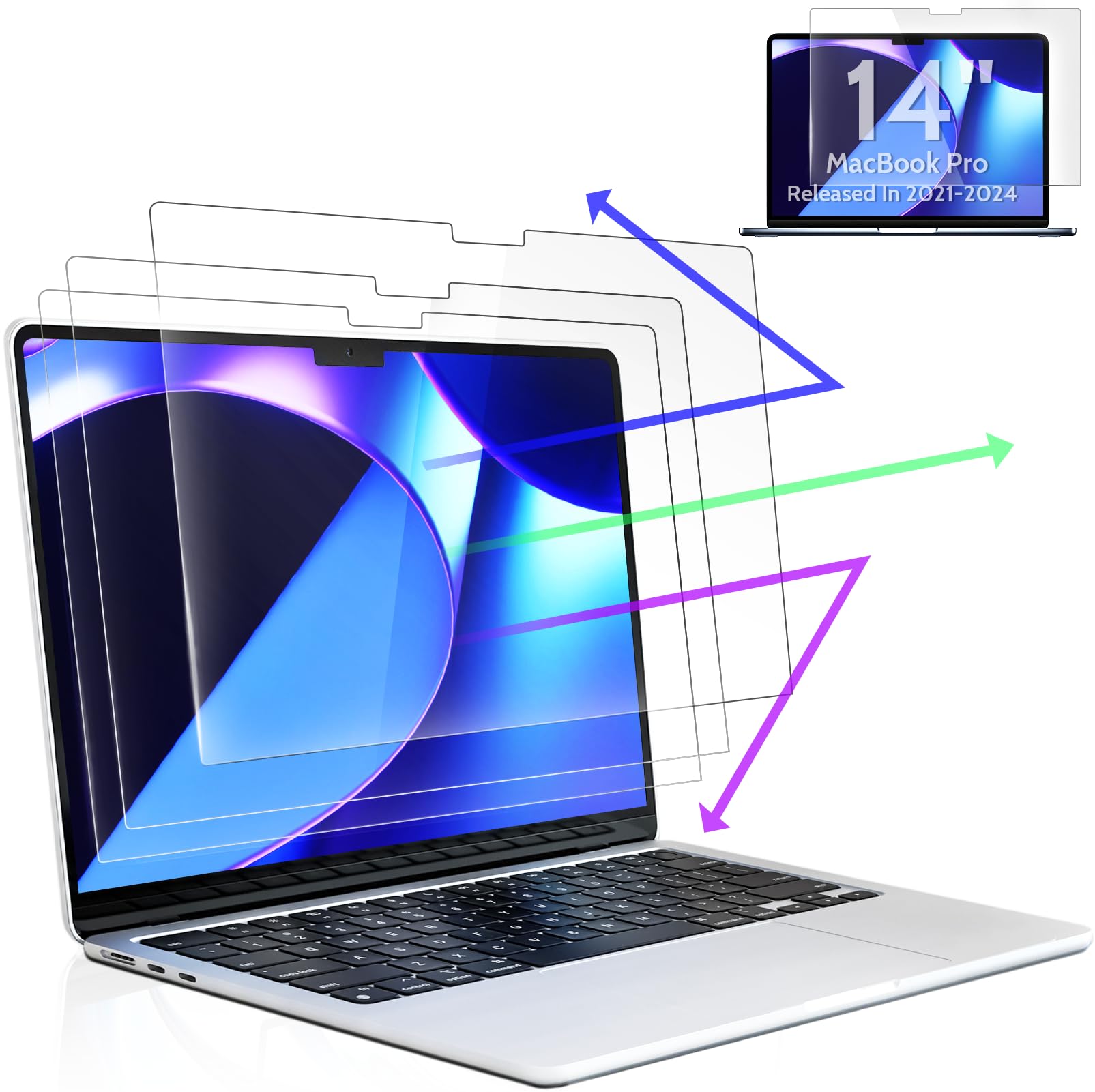 Peslv 3-Pack Anti Blue Light Screen Protector for MacBook Pro 14 Inch(2021-2024, M1, M2, M3, M4), 14.2" Mac Laptop Glare Filter Uv Blocker Shield Cover Eye Protection Film