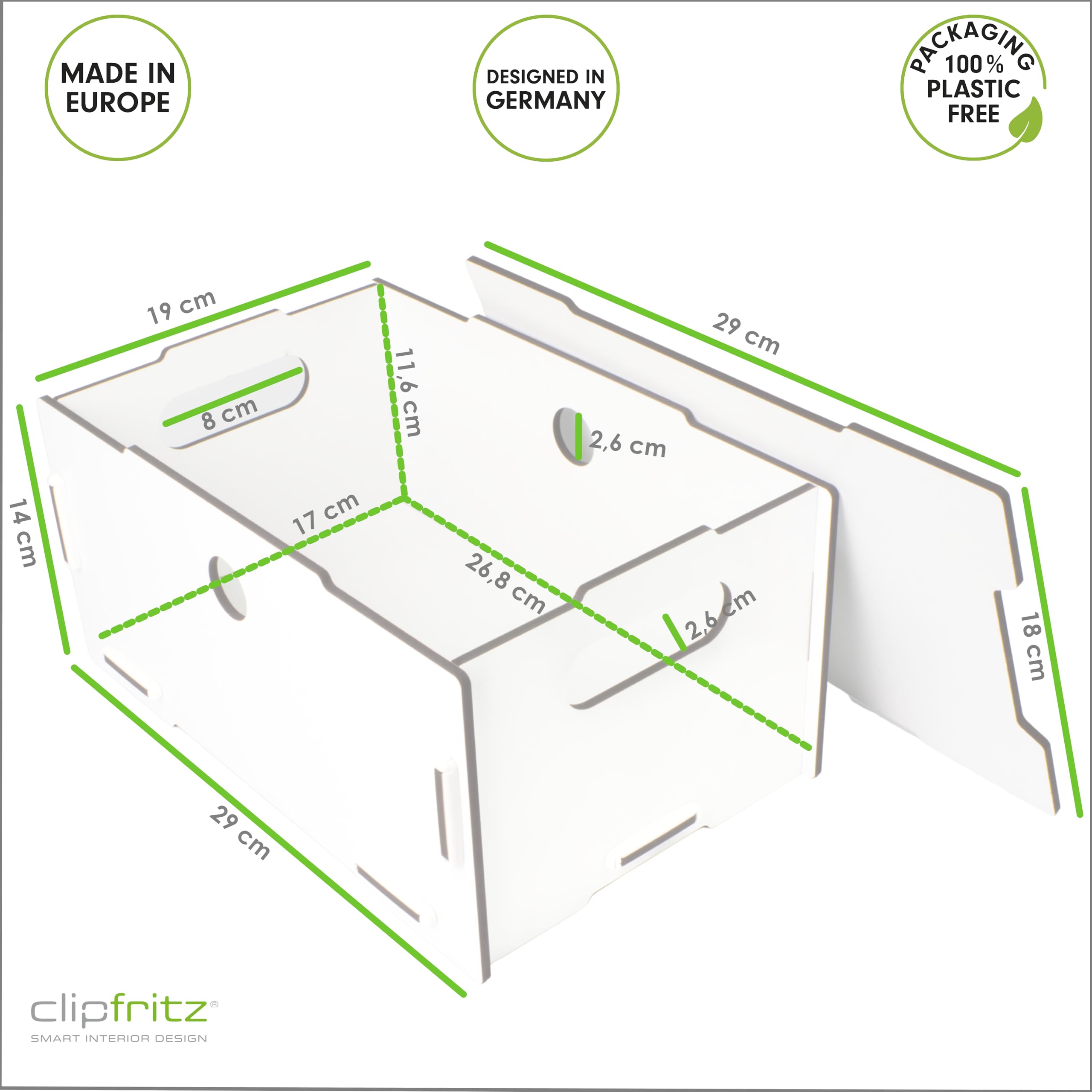 clipfritz, Set of 2 Boxes with Lids MDF Wood Approx. 30 x 20 x 14 cm, Storage Box Stackable as All-Purpose Box - Image 2