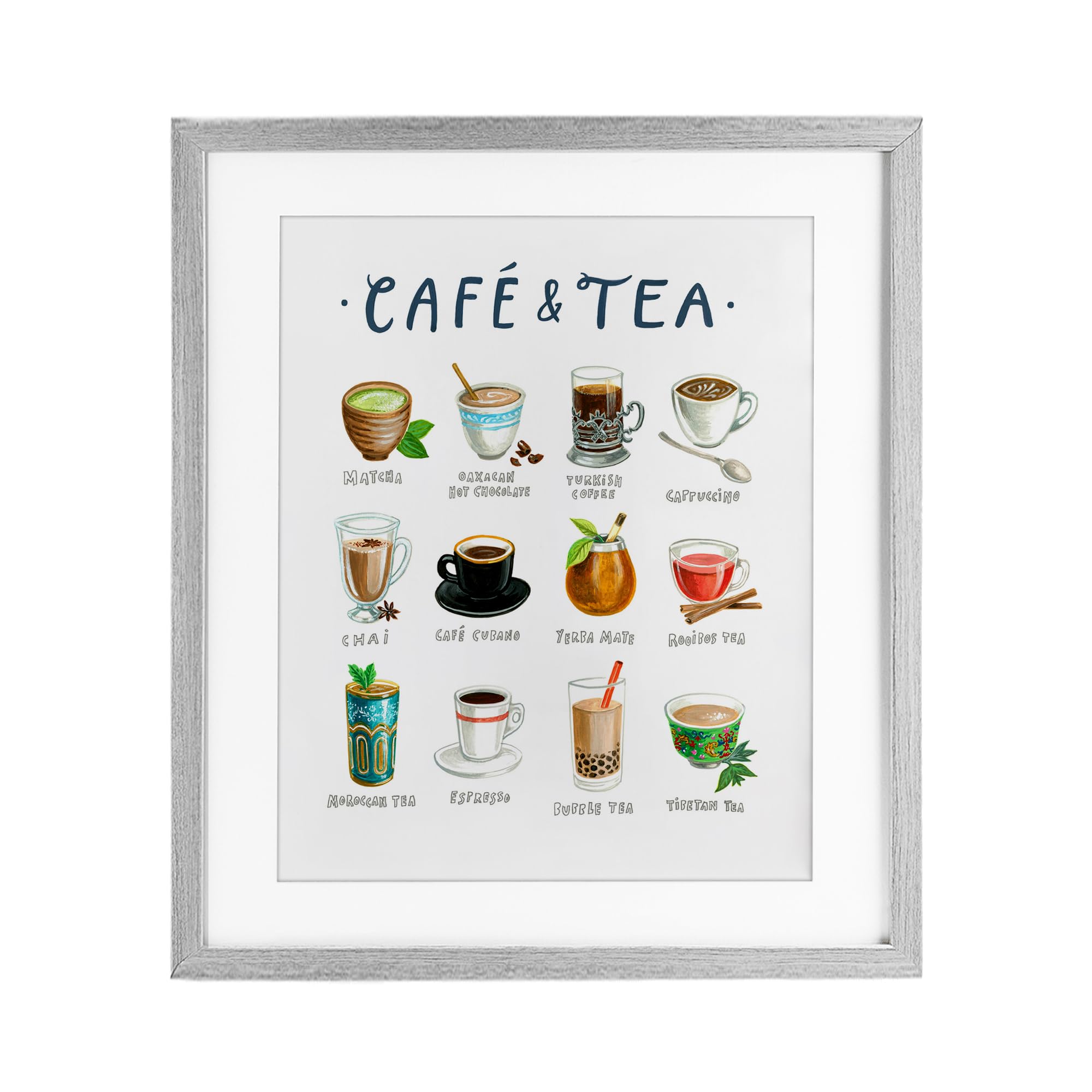 Affiche encadrée Cafe & Tea Types Stupell par Angela Steahling avec finition sous verre