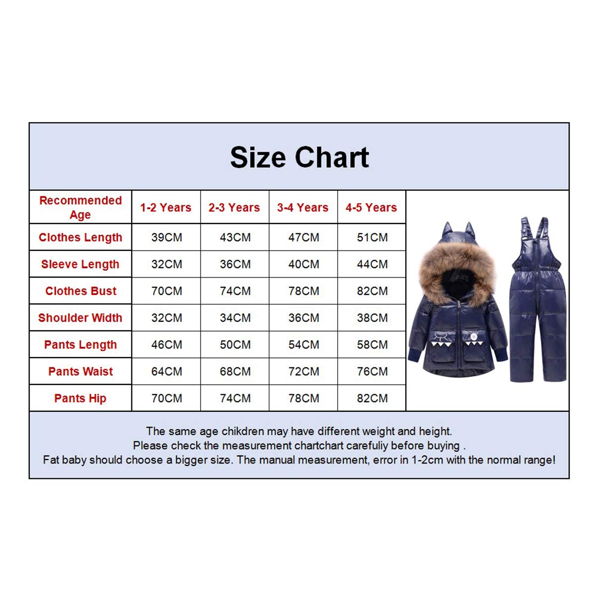 amropi Traje de Nieve Niña Niño Chaqueta con Capucha + Pantalones 2 Piezas Invierno Conjunto de Esquí por 1-5 años