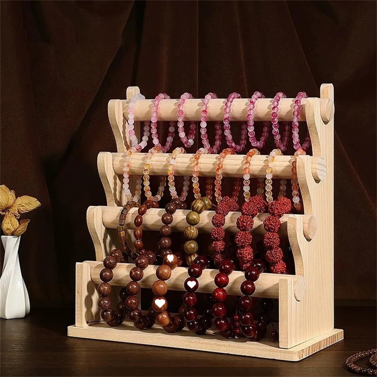 Vielseitiger Holz-Schmuck-Organizer, abnehmbarer, gestufter Armband-Halter, eleganter Präsentationsständer für Armbänder und Armreifen