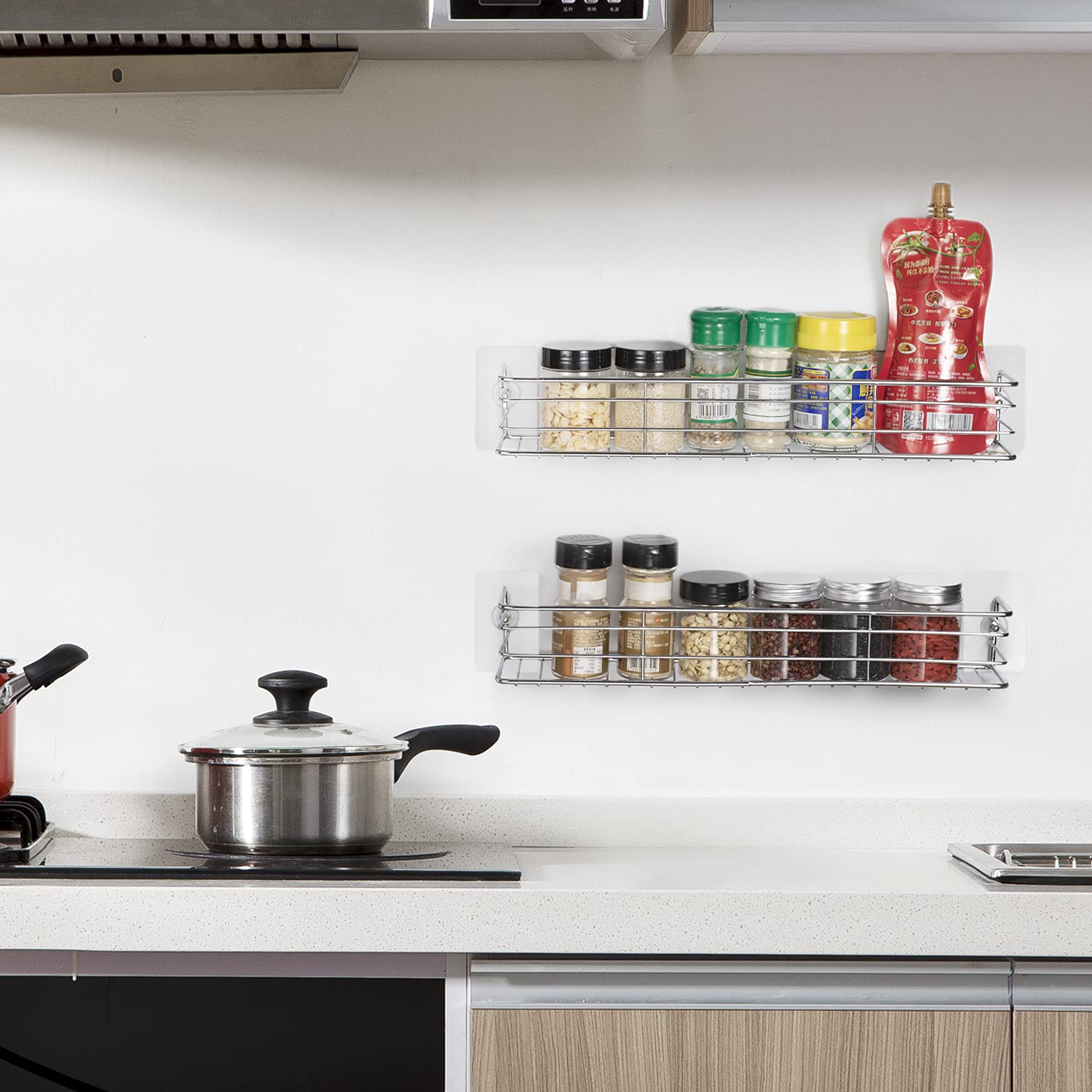 Portaspezie da Parete, Contenitori Spezie per Cucina, Organizer Barra Portautensili Cucina, Portaspezie Salvaspazio, Punch-Free Salvaspazio da Appendere Ripiano