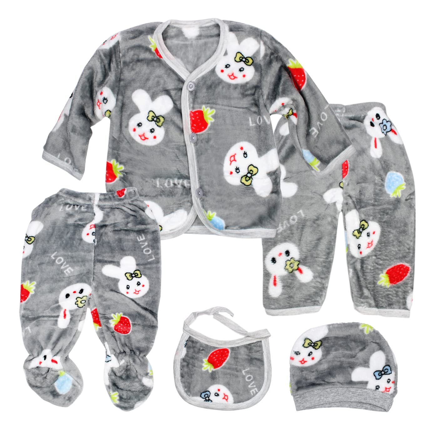 Kabello Cartoon Printing Baby Clothes 5pcs Sets Unisex Baby Fleece Gift Set (Blue)-image-15