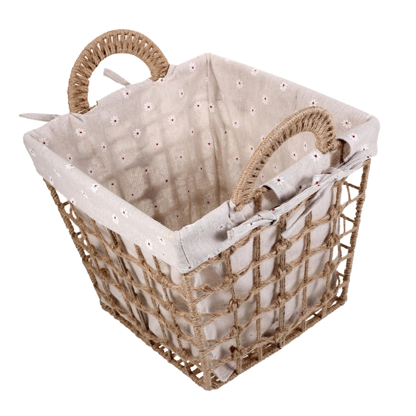 Ciieeo Cesta De Almacenamiento Tejida Pequeña Con Revestimiento De Tela, Doble Asa De Cuerda De , Organizador De Artículos Diversos Para Hogar, Oficina y Cocina, Contenedor Práctico y Versátil