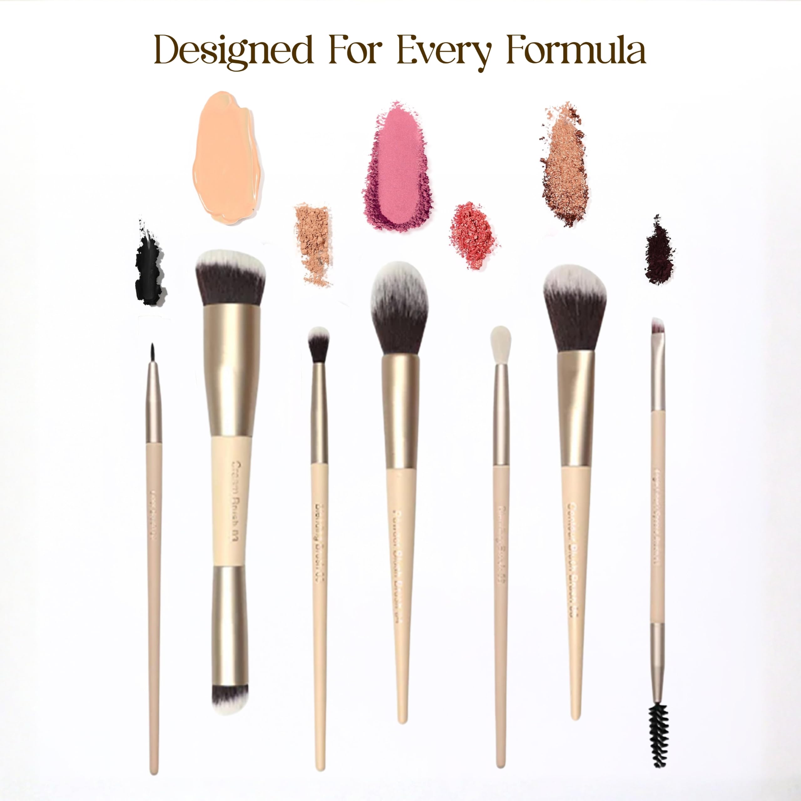 Milagro Beauty Arty Eyes & Face - Set di 13 pennelli da trucco con manico in legno, ghiera in alluminio e setole in fibra vegana, pennello professionale per fondotinta e labbra, con supporto