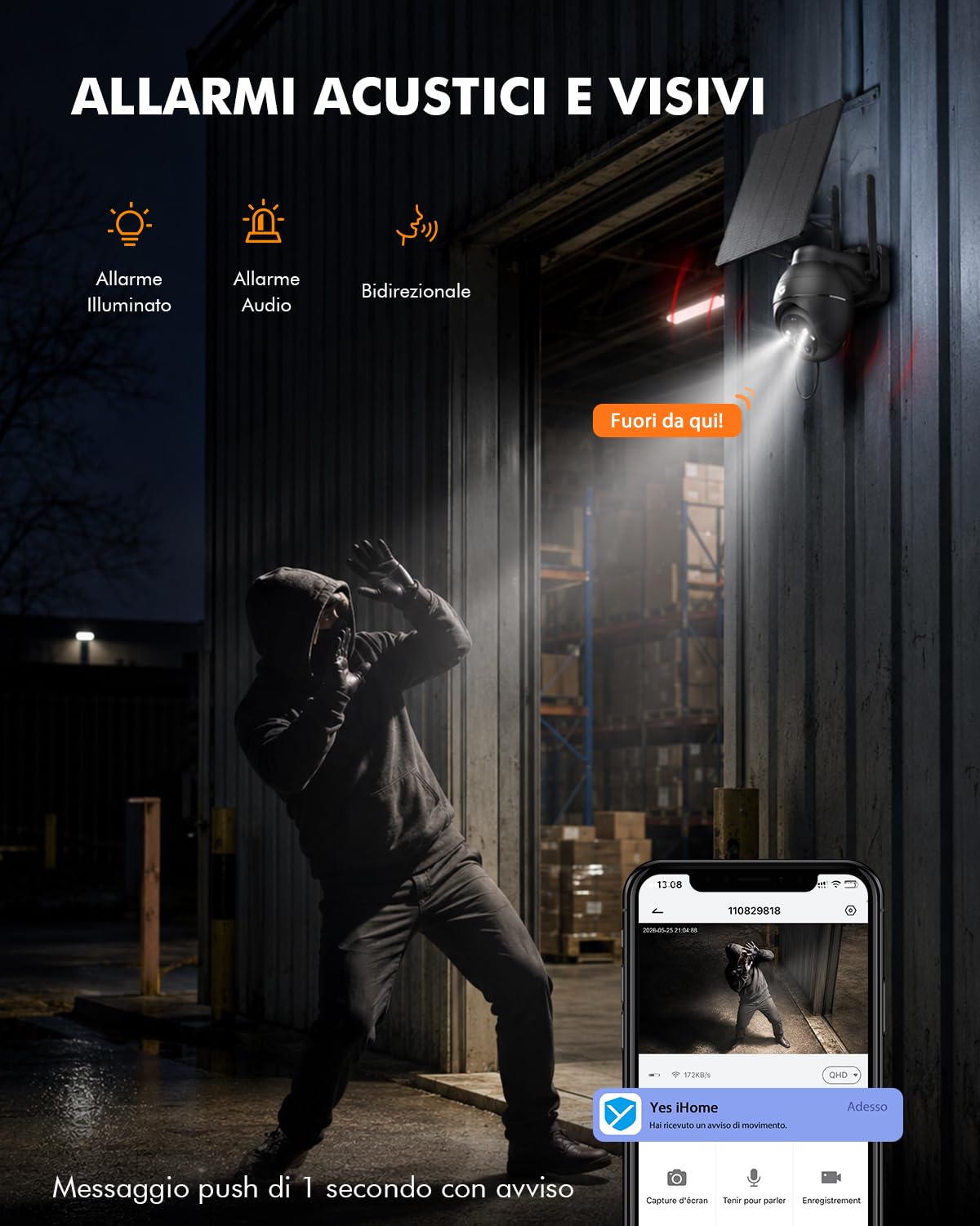 4G LTE Telecamera Esterno con SIM e Pannello Solare, 2K 360° PTZ Telecamere Senza Fili con Batterie, IP66 Impermeabile,Visione Notturna a Colori, Rilevamento Movimento,Senza WiFi