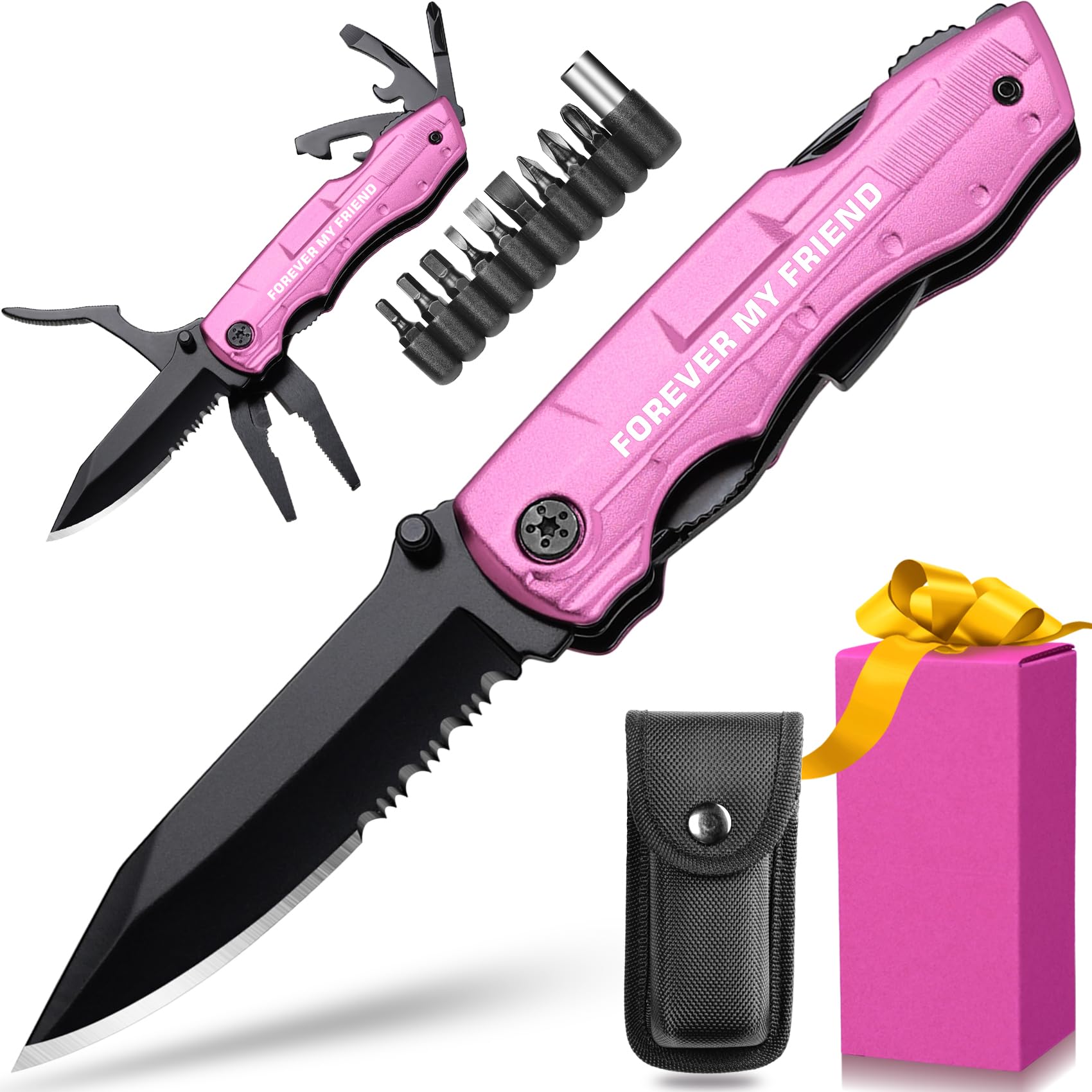 Best Friend Gift for Women, FOREVER MY FRIEND P-ink Multitool Knife, Best Friend Gift, Christmas Birthday Gifts Ideas for Best friend