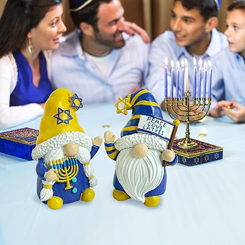 Miniatura 8 de Decoraciones de Hanukkah para el hogar - Decoración de gnomos de Hanukkah de resina para hogar, oficina, interior y exterior - Regalos judíos de