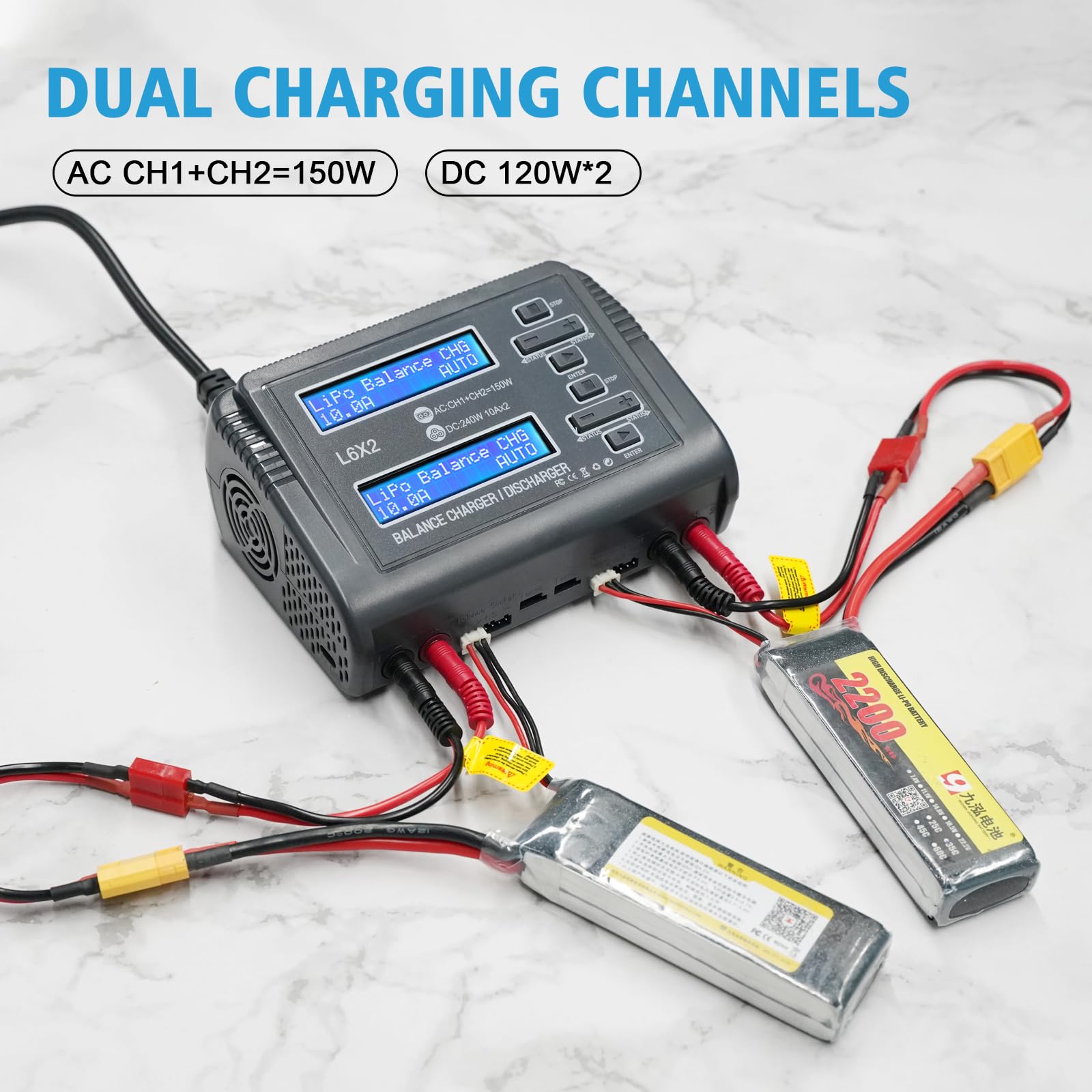 Haisito Lipo Akkus Dual Entlader RC Balancer Ladegerät/Entlader für Lilon LiPo Life LiHV NiCd NiMH PB Smart Batterie Dual-Multi-Ladegerät AC 150W / DC 240W 10A für RC Car Drohne Batterien