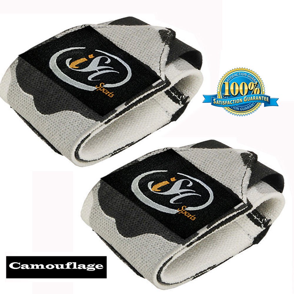 ISH Sports Wrist Gym Wraps Camou Weight Lifting Bandage Power Hand Support Straps Camouflage Pair