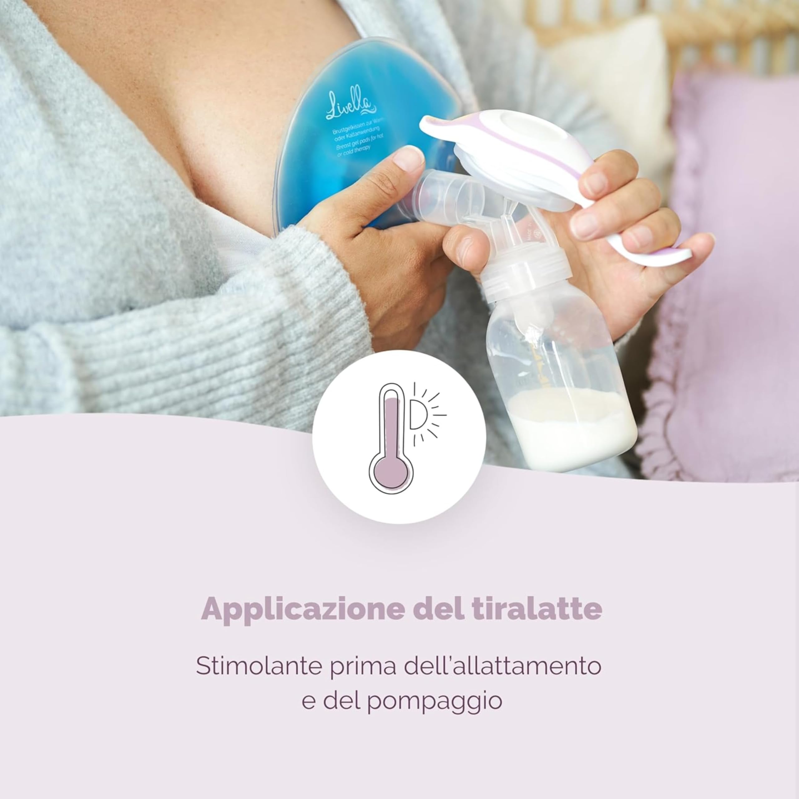 Cuscinetto in gel per il seno Livella 3 in 1 - uso a freddo e a caldo per l’allattamento - Utilizzabile con il tiralatte - Dona sollievo e stimola il flusso del latte - 2 pad e 2 custodie protettive