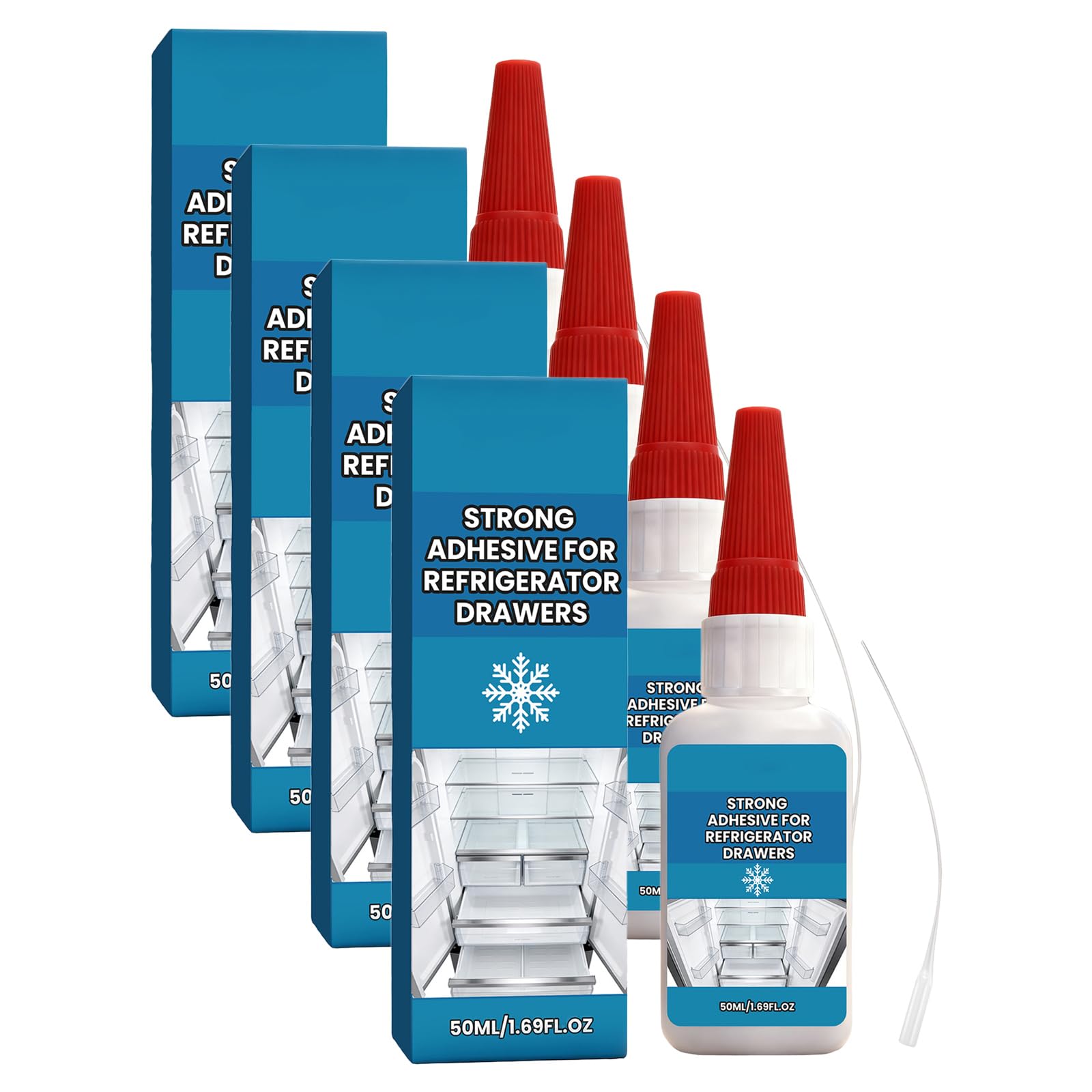Strong Adhesive for Refrigerator Drawers, Fast Drying, Low Temperature Resistant, Transparent Glue Layer, 50ml (4 PCS)