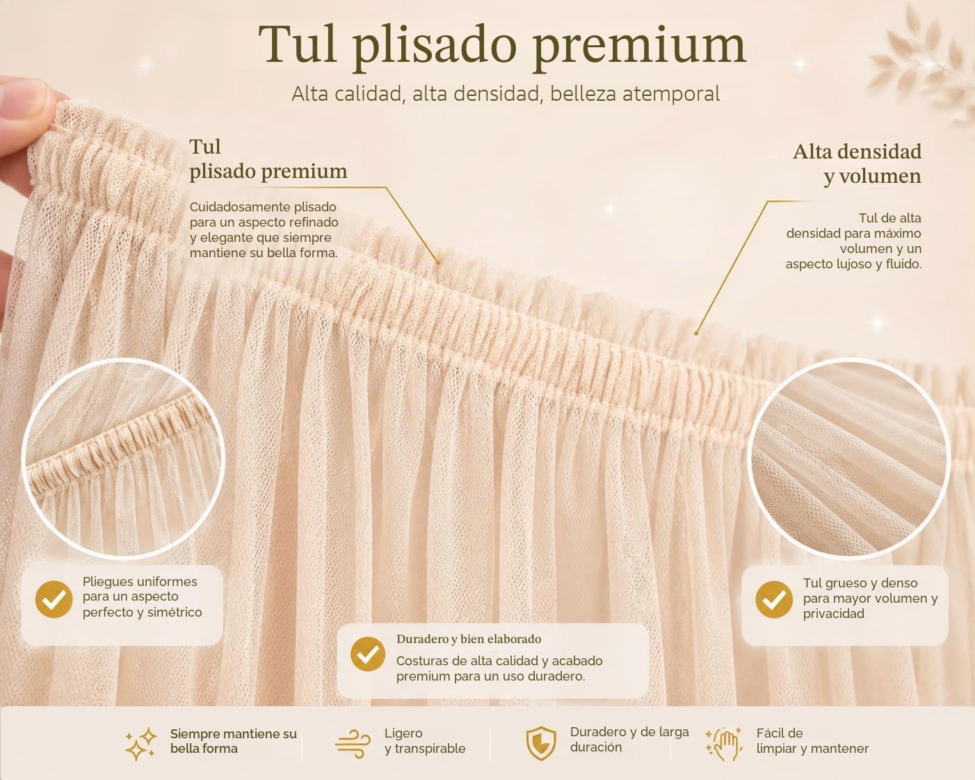Baby Fancyroom Juego de Decoración para Cama de Casa, Dosel Beige con Guirnalda de Pompones de Tul Premium para Habitación Infantil (Cielo + 5 Mariposas Doradas)