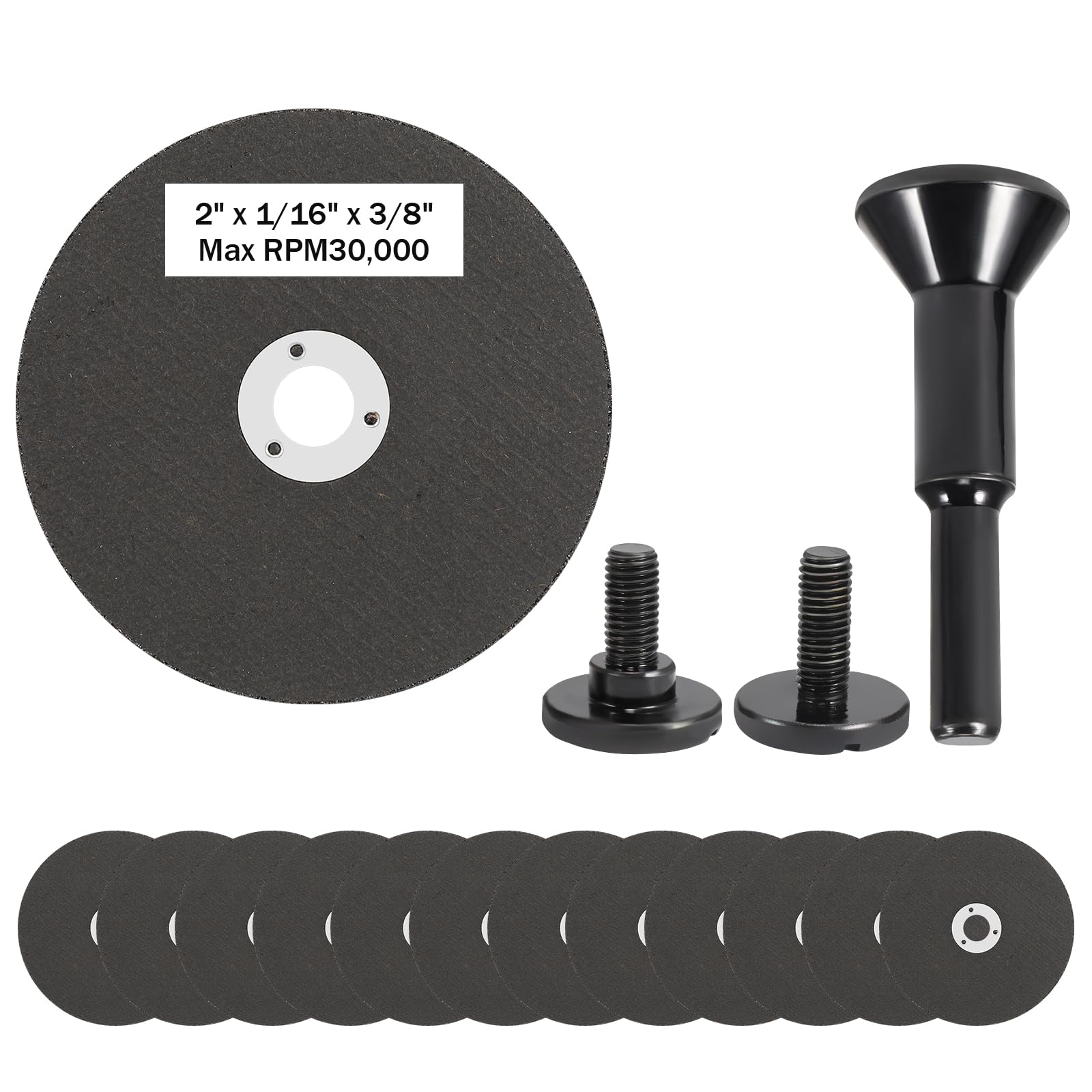 Photo 1 of 2 Inch Die Grinder Cut Off Wheel,15 Pack 2” Metal Cutting Discs 3/8in Hole with Metal Arbor 1/4in Shank,Drill Metal Cutter Attachment for Cuts Steel, Bronze, Brass, Nuts,Bolts, Screws etc