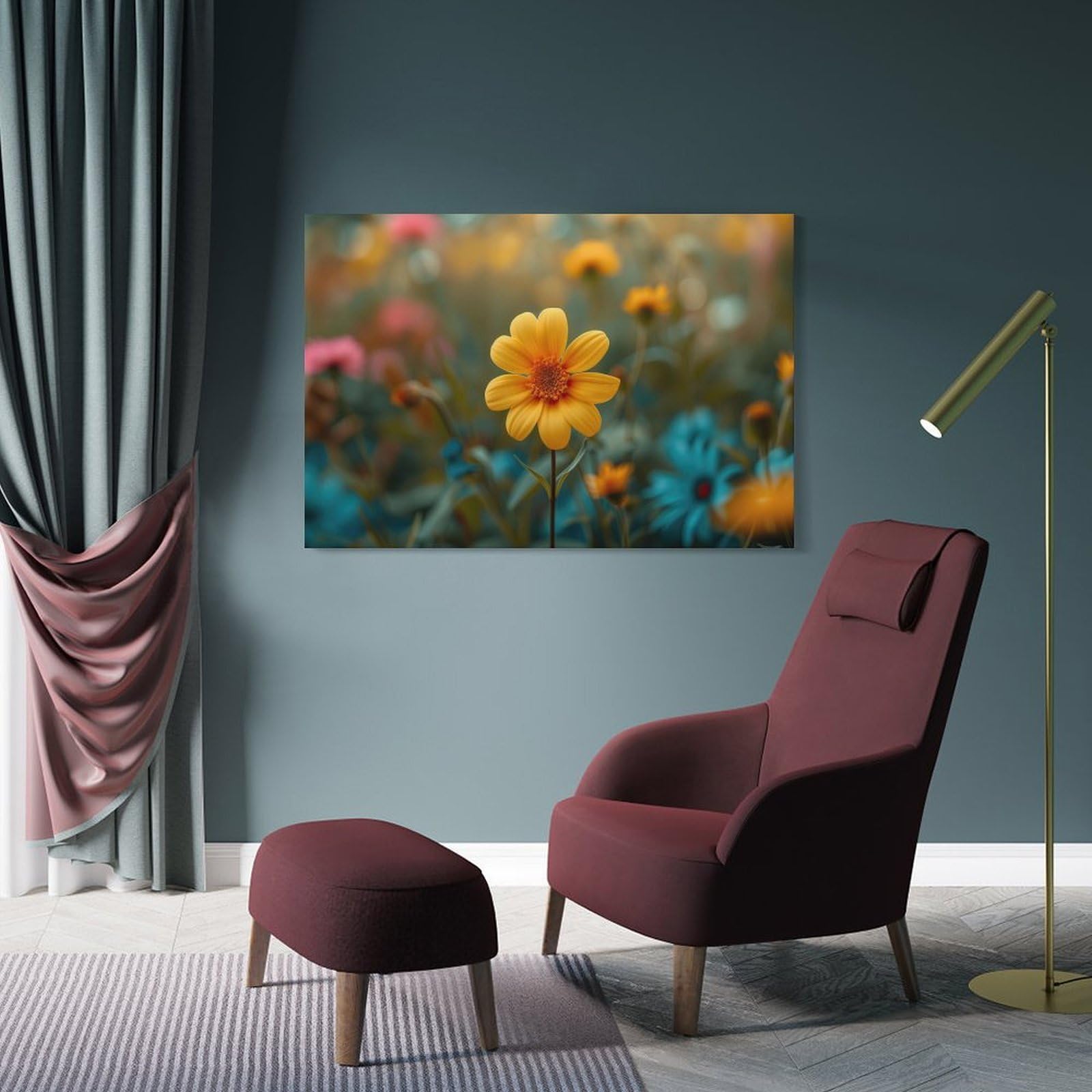 Junmoney Happiness Is A Flower Room Decor Wall Art, 20x30inch(50x75cm), for Home Office, Desk Area Or Studio, An Interior Accent for Desk Areas