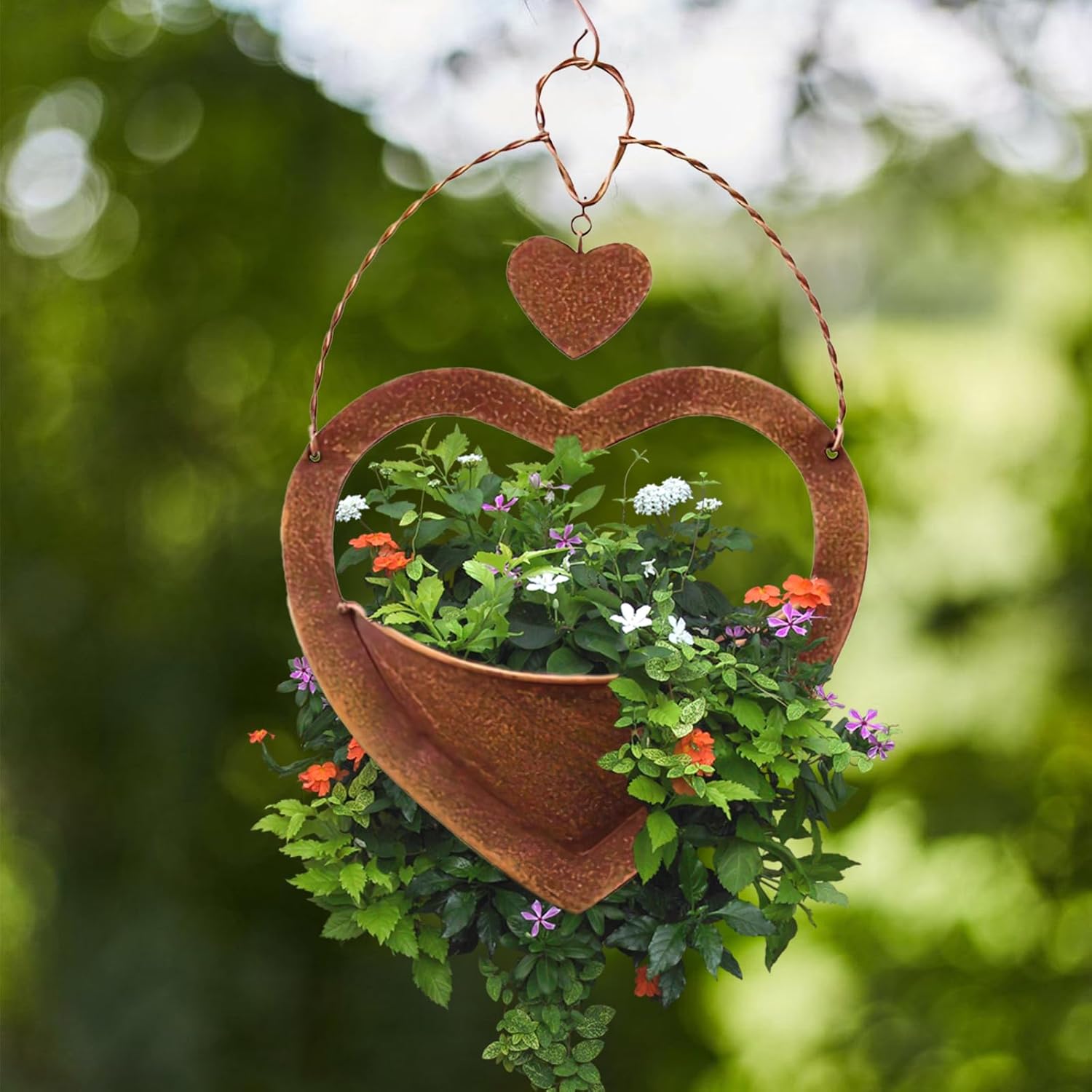 Metal Plant Hanger Outdoor & Indoor - Heart-Shaped Rustic Hanging Planter with Hook for Garden Window Wall, for Mom Grandma Women