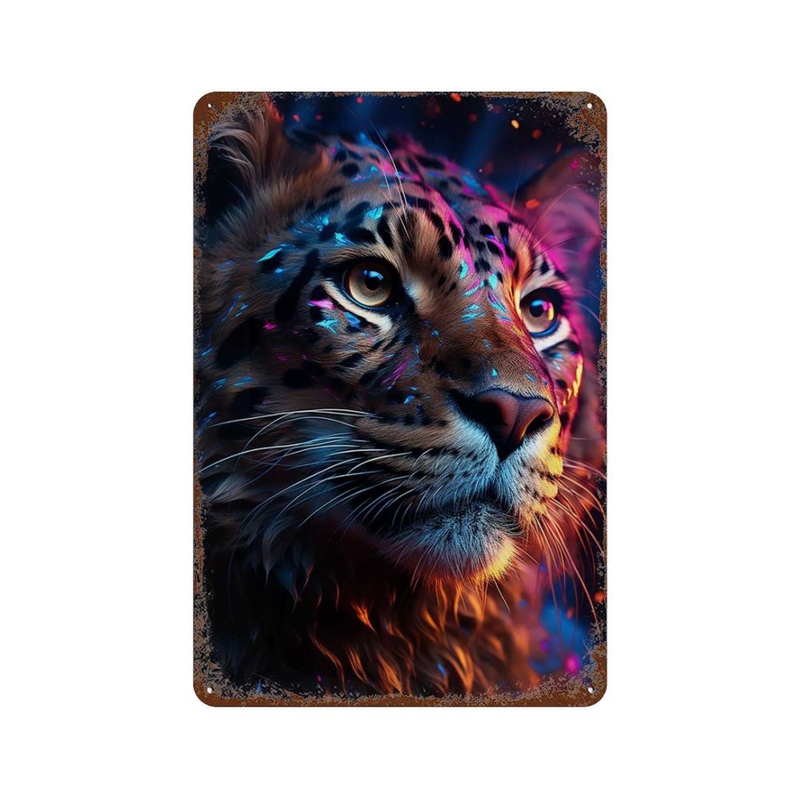 Garage Style Neon Leopard Portrait-1 Decorative Tin Sign 11.8"x7.9", Novelty Wall Decor for Bar And Workshop
