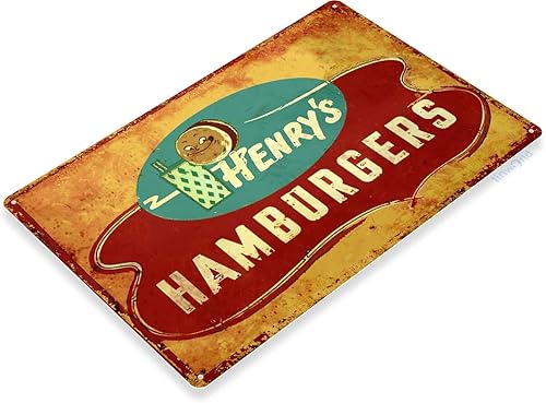 Tinworld Letrero de estaño Henry Hamburger Retro Rustic Diner Restaurante Letrero de Metal Decoración Cottage Cave B929