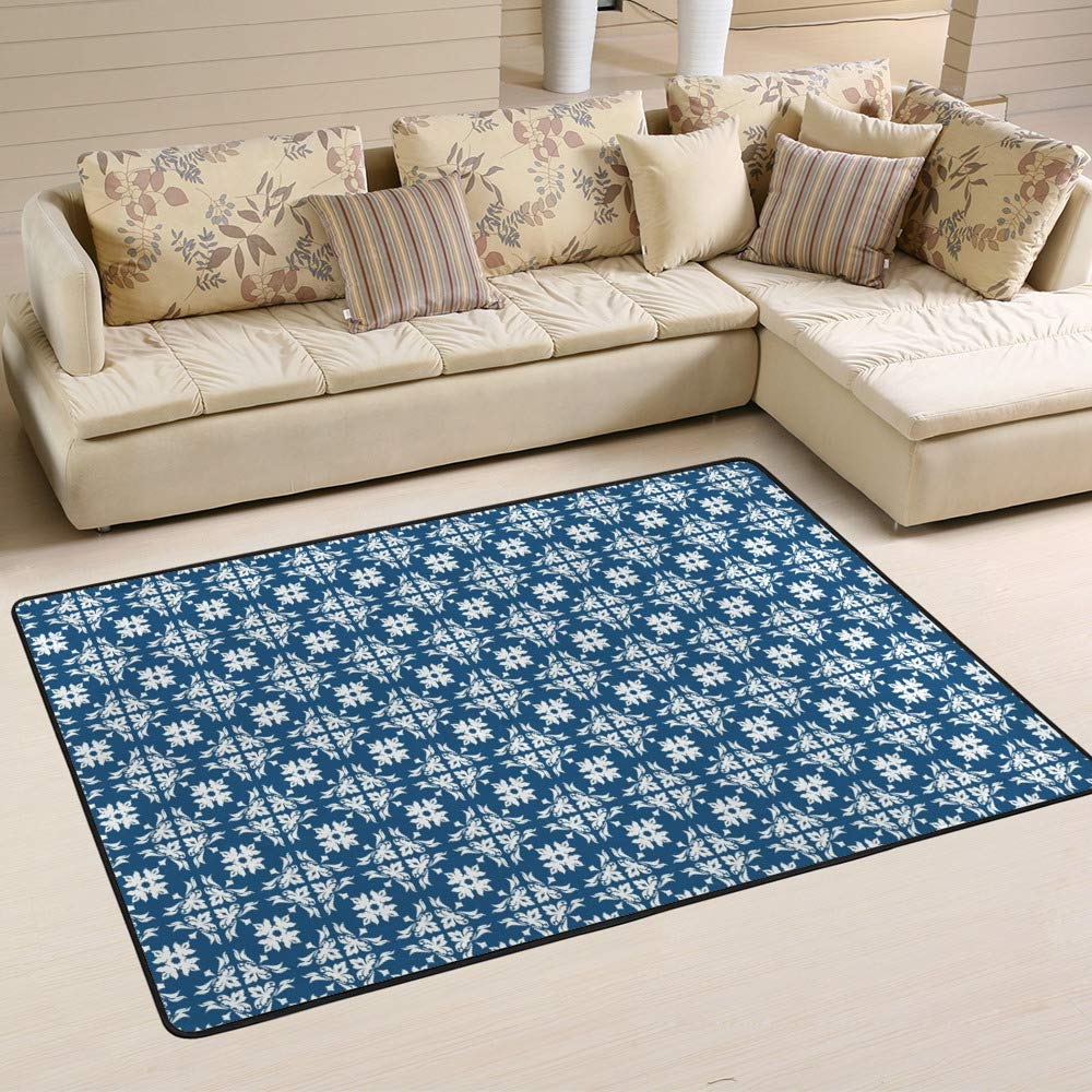 Tapis bleu élégant Ruchen grand format 80x58 inch en velours corail