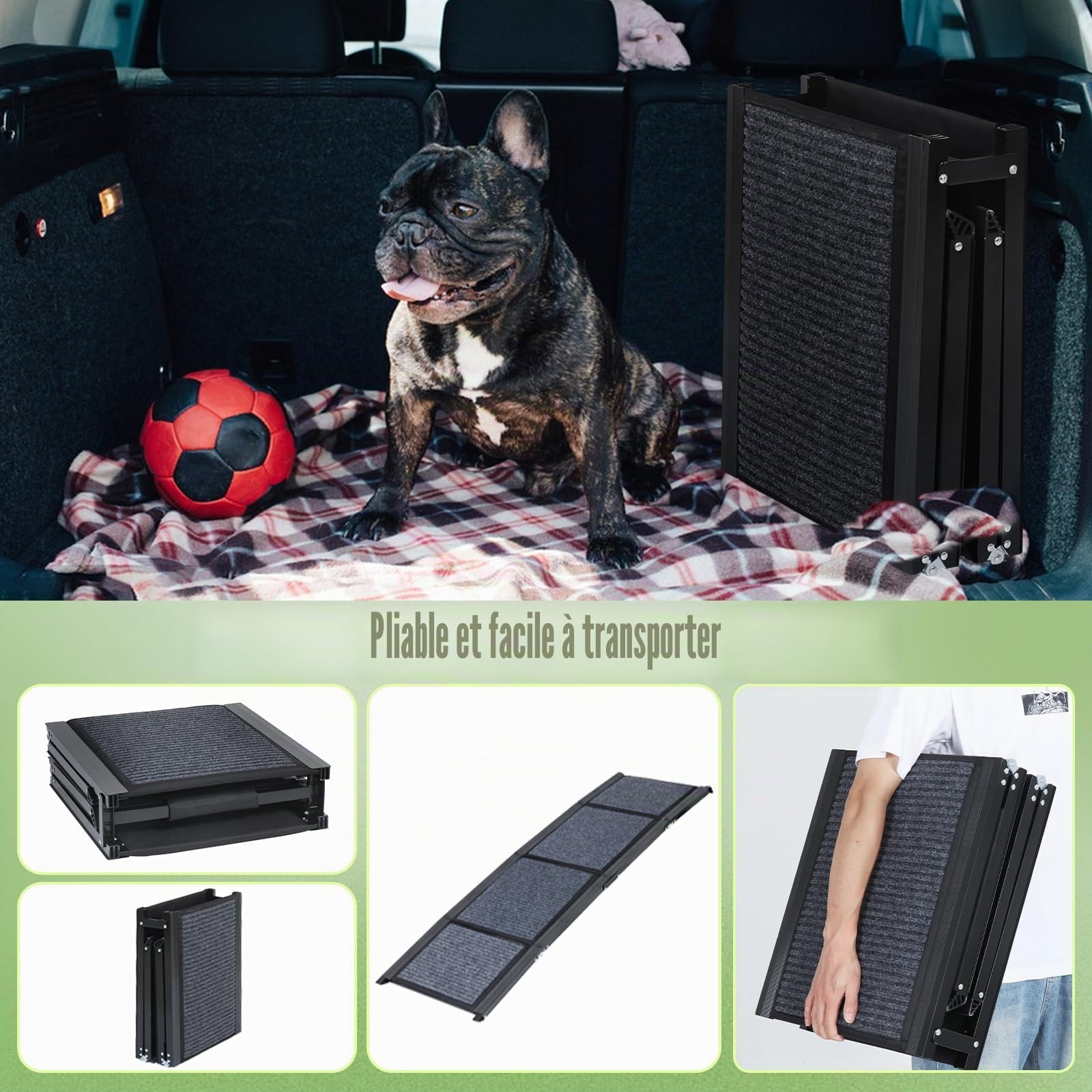 SMONTER Rampe de voiture pour chiens de grande taille, pliable et portable - 180 cm de long et 44 cm de long - Extra large - En aluminium avec surface antidérapante en feutre - Léger et durable - Pour