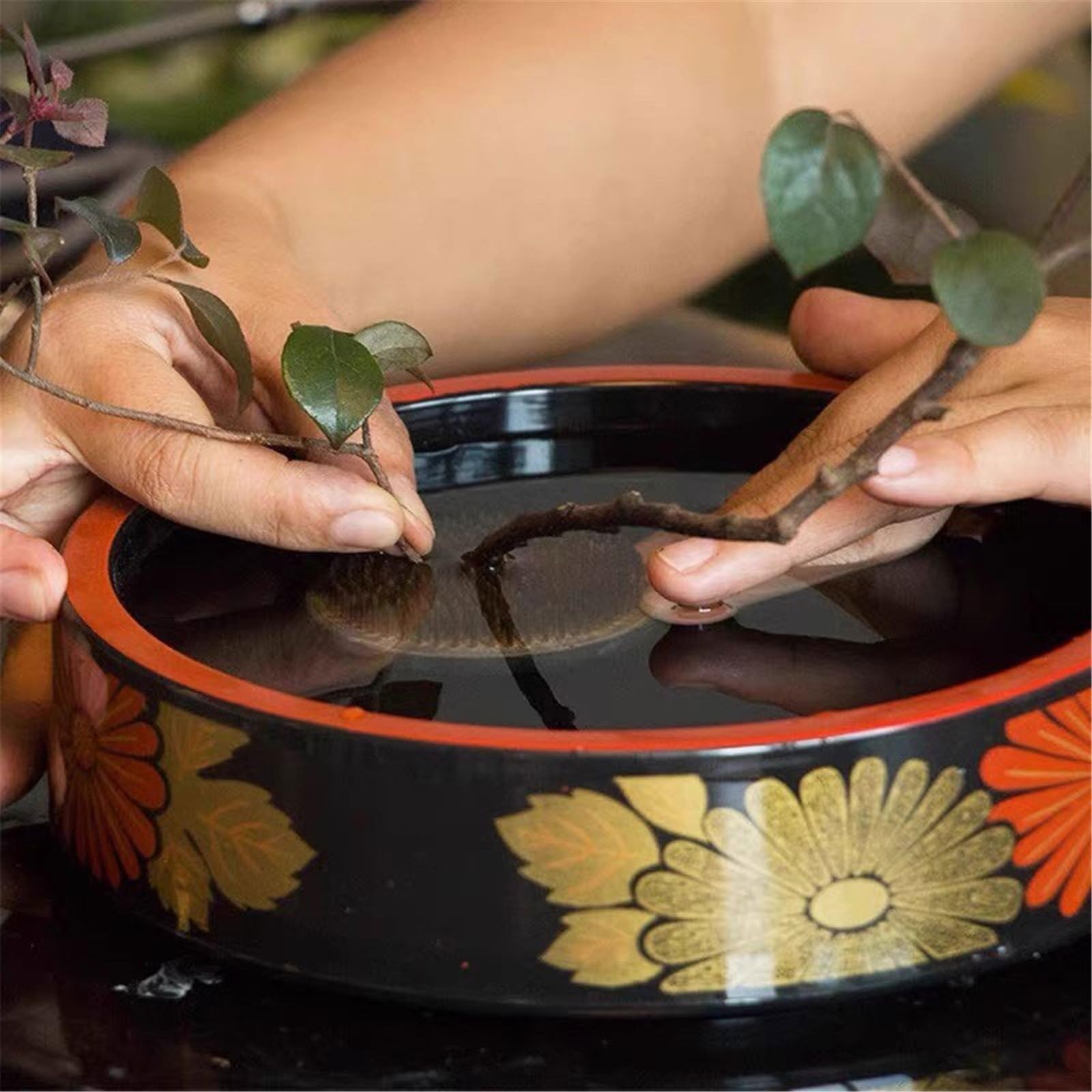 Pflanzschalen Tischplatte aus Kunstharz im chinesischen Stil for den Innen- und Außenbereich mit floralen Mustern für Pflanzgefäße(Klein)