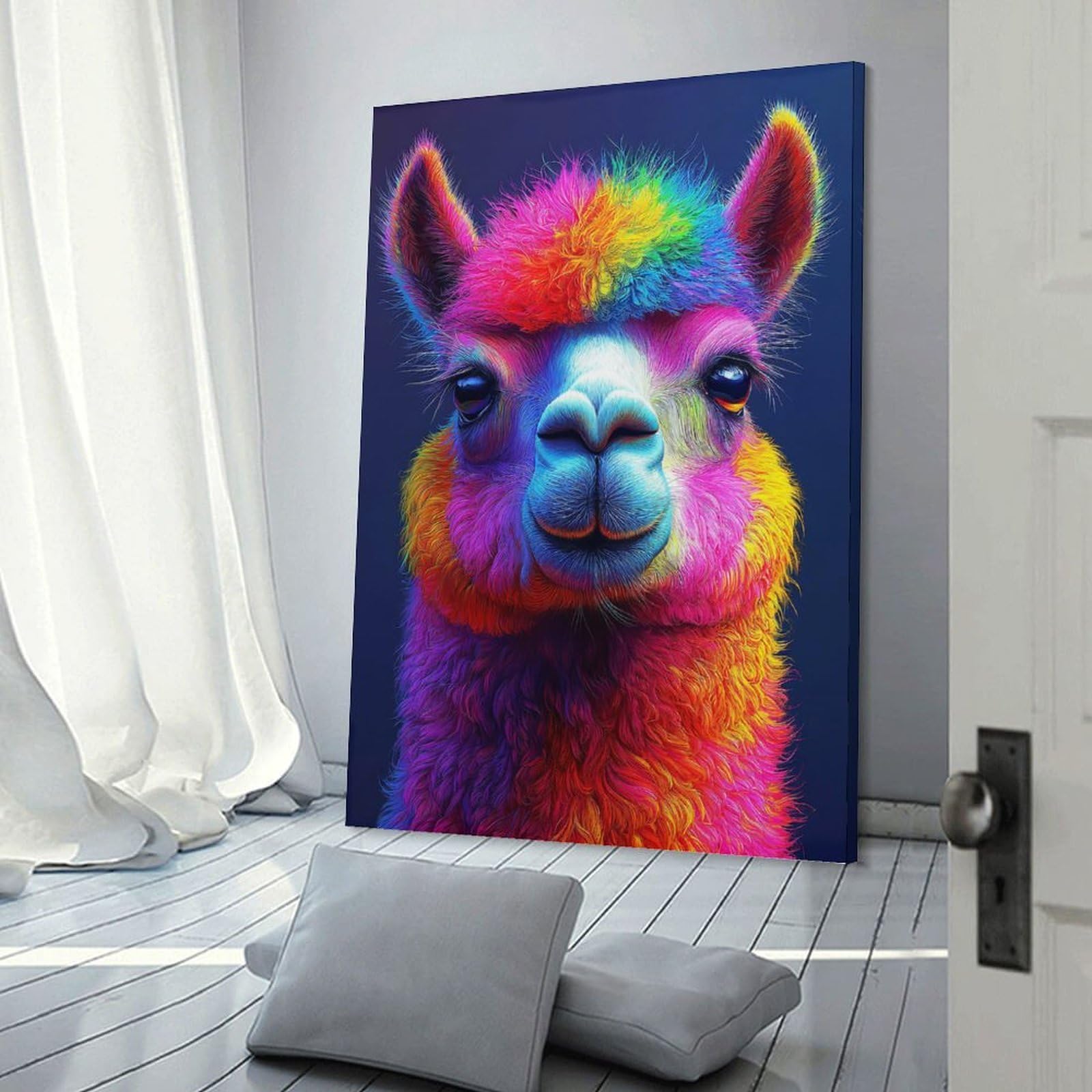 Junmoney Rainbow Llama Portrait Home Decor Wall Art 20x30inch(50x75cm), for Gallery Wall Layouts in Home Or Office, A Versatile Canvas Print for Layering