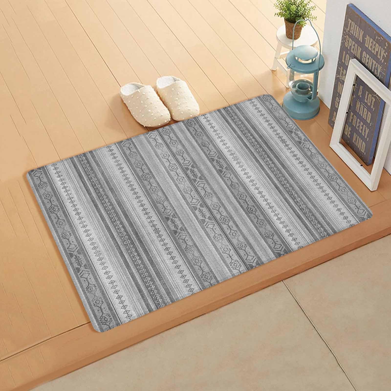 Bohemia Antifatigue Kitchen Bath Door Mat Cushioned Runner Rug,Washable Welcome Floor Sink Mat,Waterproof & Non-Slip Standing Doormat for Kitchen,Abstract Contemporary Gray Boho Tribal Stripes 24