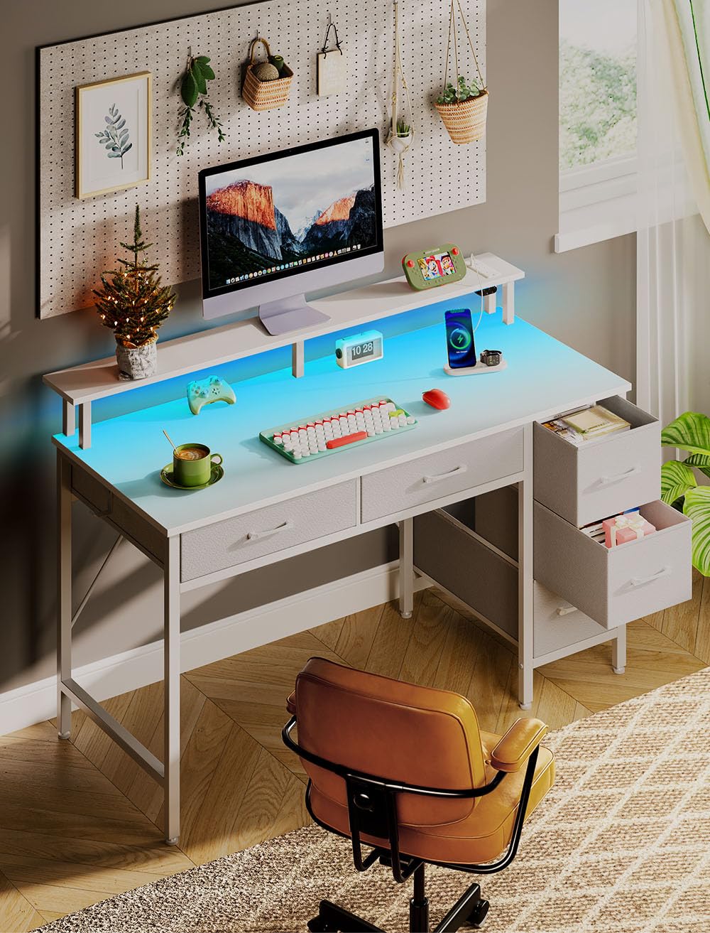 コンピュータテーブルオフィスデスクPCライティングワーク テーブル Amazon.co.jp: Seventable コンピューターデスク 電源コンセント&LED