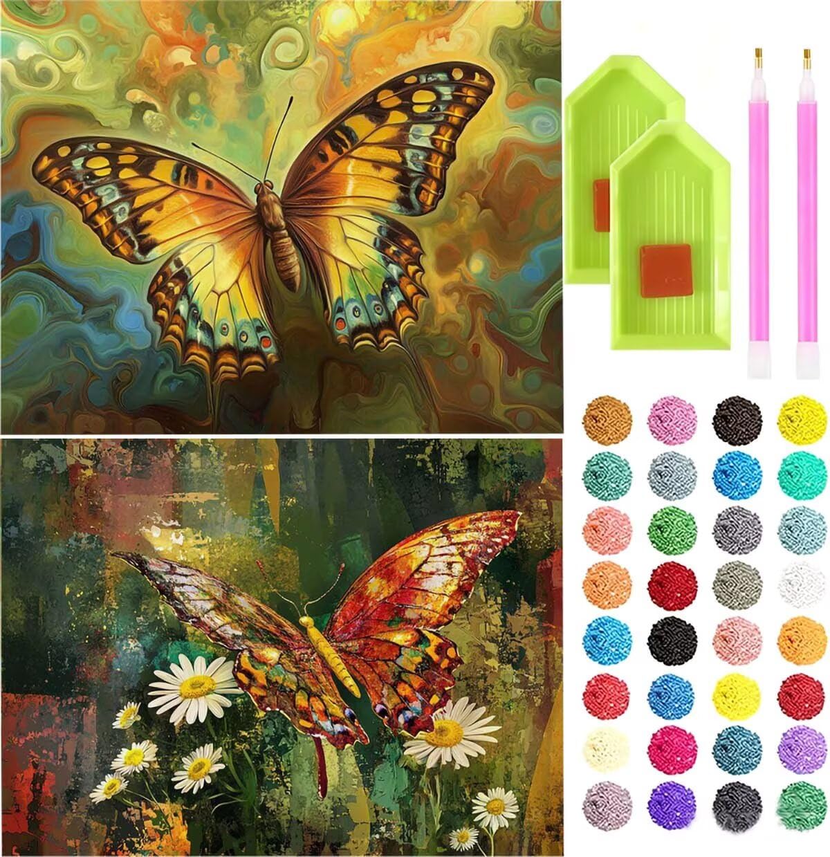 (2 Pack) Zestaw do malowania diamentowego motyla dla dorosłych 110x80cm L
