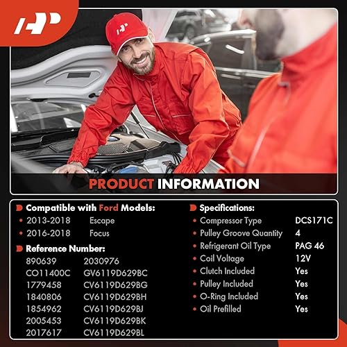 Miniatura 2 de A-Premium Compresor de aire acondicionado con embrague compatible con Ford Escape 2013-2018 2.5L, Focus 2016-2018 2.0L 2.3L, Transit Connect
