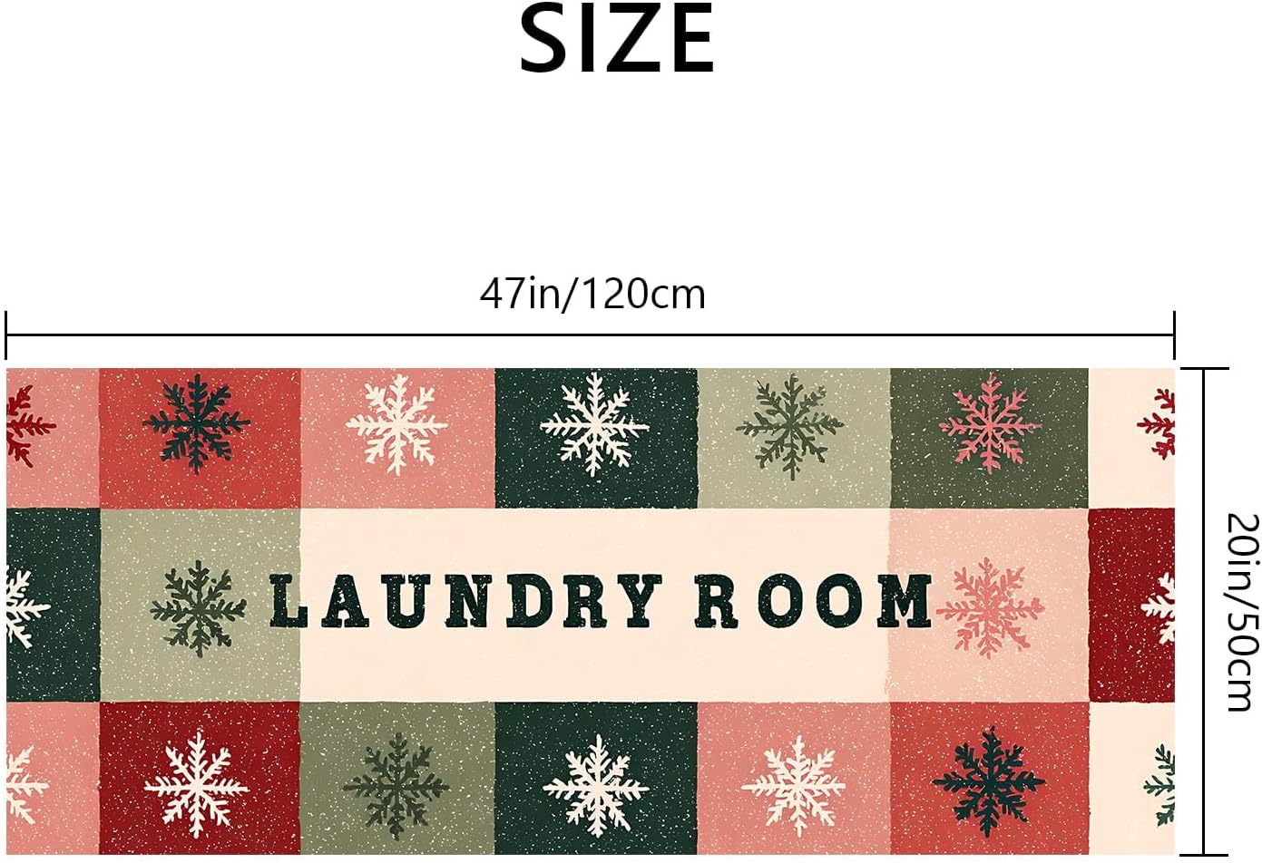 Laundry Room Rug Runner 47"x20" Waterproof Non Slip Seasonal Floor Mat with Quilted Snowflake Winter Theme for Front Porch Mudroom Winter Holiday Decor