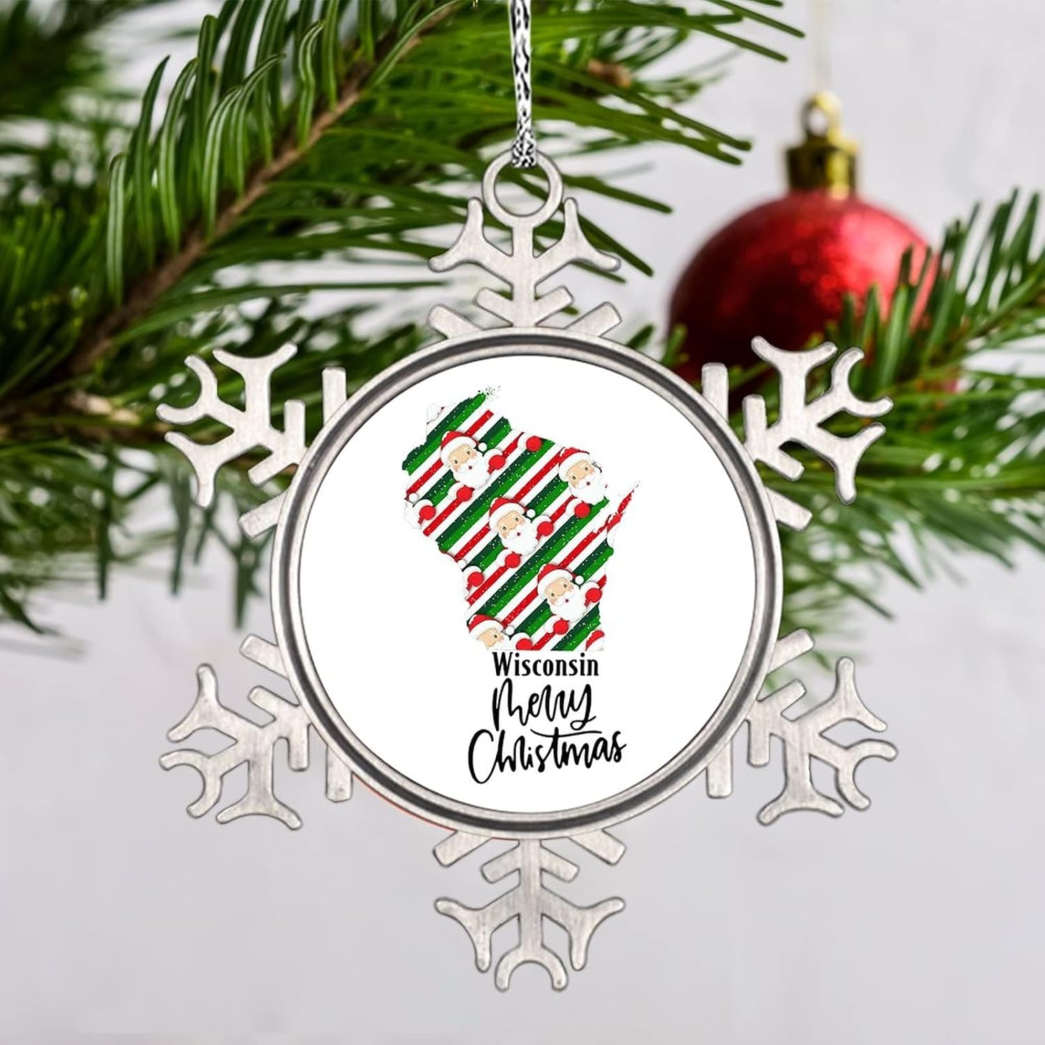 Snowflake Ornaments Wisconsin Home State Personalized Christmas Ornaments 2022 Merry Christmas Ornaments for Christmas Trees Metal Souvenir Xmas Tree Hang Pendant Exchange Long Distance Gift 3 Inch