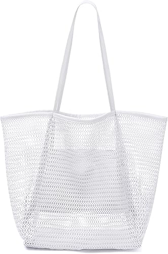 hatisan Bolsa de playa de malla, bolsas de playa mejoradas para mujer, bolsa de malla, bolsa hobo, accesorios de playa