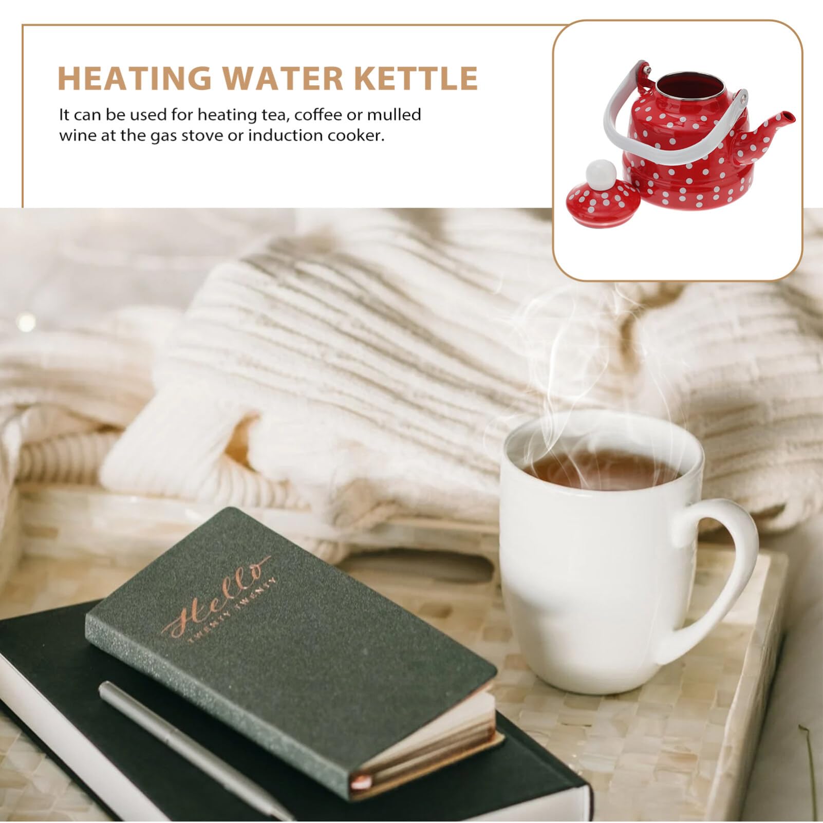 DOITOOL Émail Thé Bouilloire Cuisinière Bouilloire Émaillée Théière Café Rouge Et Blanc À Pois Thé Avec Filtre En Acier Inoxydable Pour La Maison Restaurant Cuisine