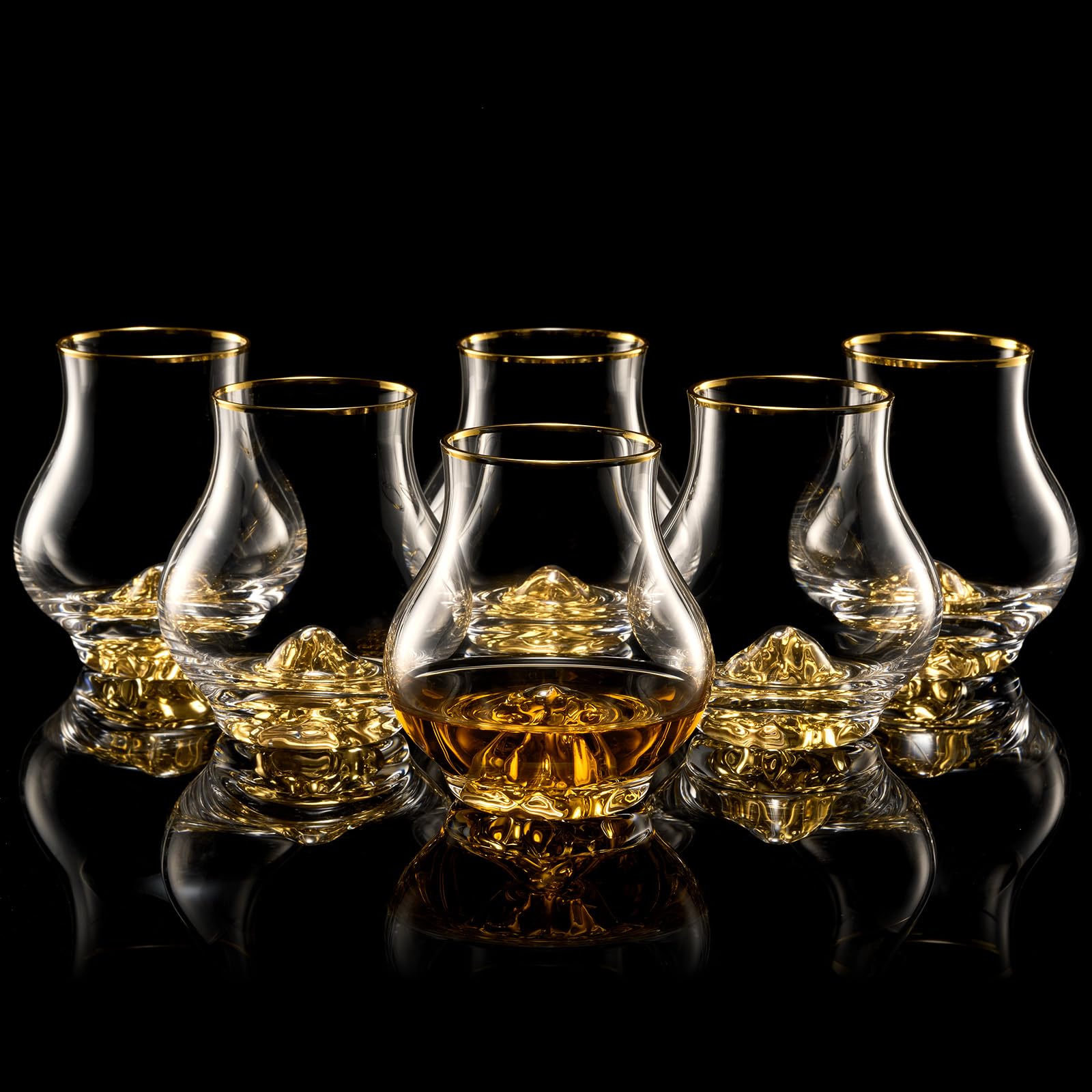 DUJUST Curvaceous Whiskey Glasses Set of 6 (7oz/205ml), Crystal Whiskey Glasses with 24K Gold Mountain, Old Fashioned Glass for Brandy/Cognac/Bourbon/Tequila, Luxury Gift, BPA-Free &amp; Lead-Free