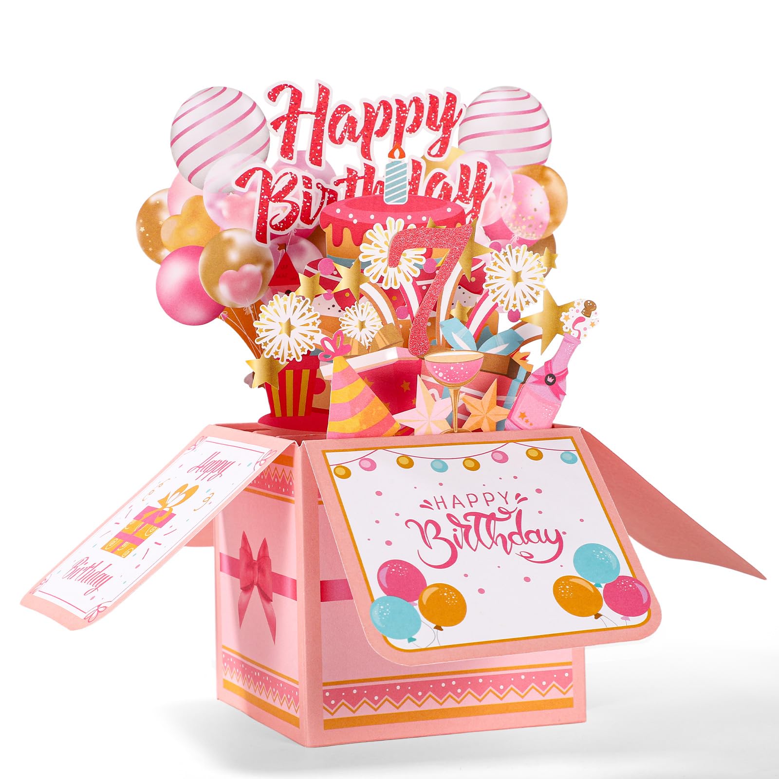 Happy Birthday Pop up Card, Colorful Happy Birthday 3D Greeting Card with Envelope Creative Gift Anniversary Party Decoration Keepsake for Daughter Sister Friends Girls (7th) โ image 1